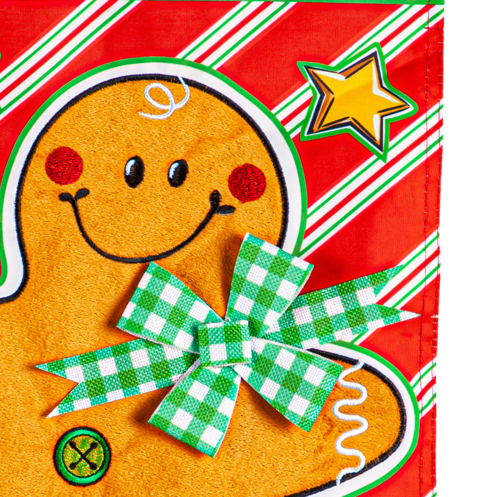 Patterned Gingerbread Man Applique Garden Flag