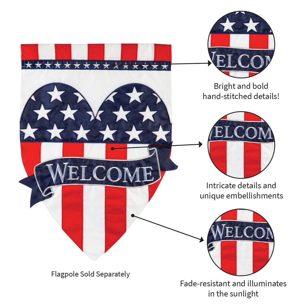 Patriotic Heart Garden Applique Flag
