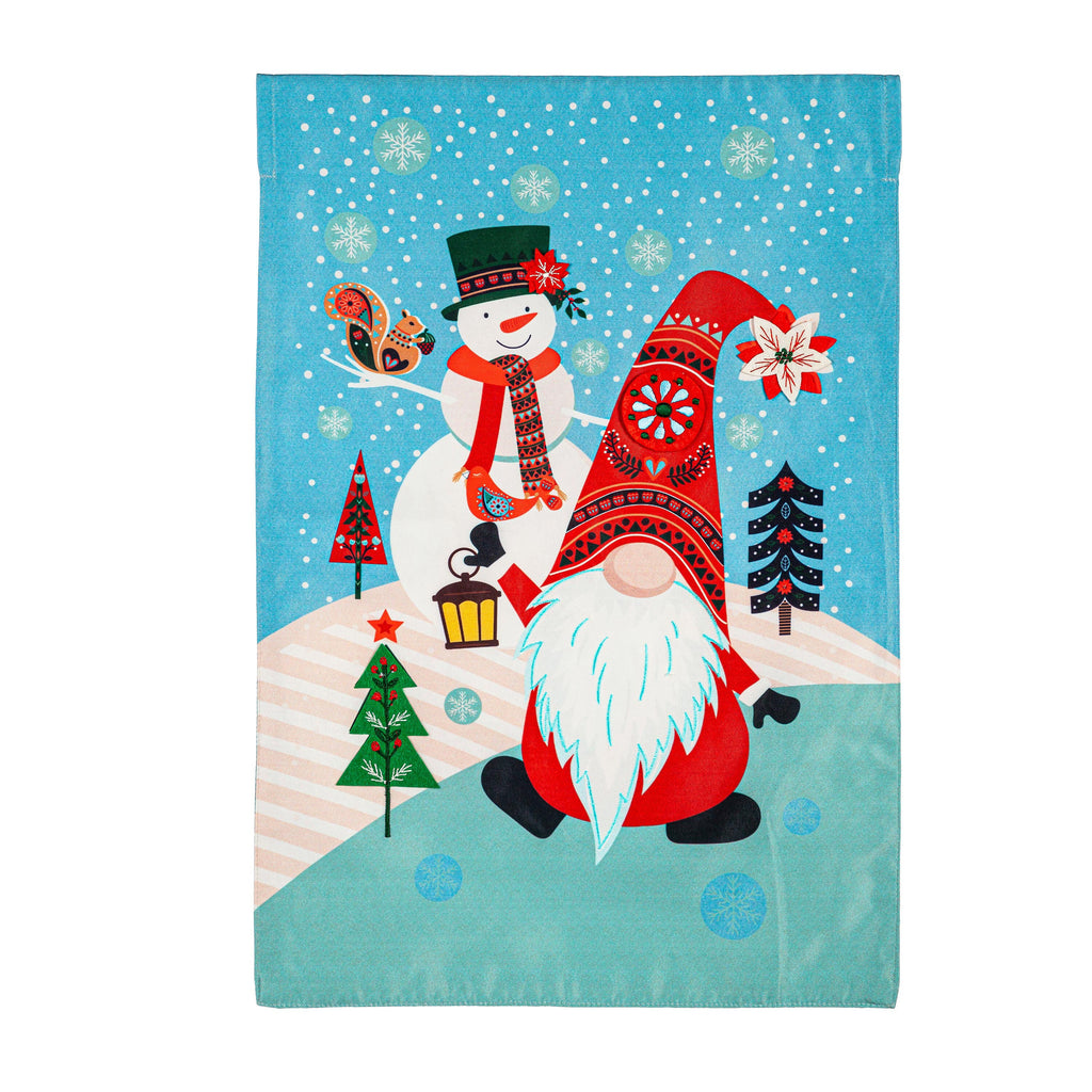 Gnome Snowman Applique Garden Flag
