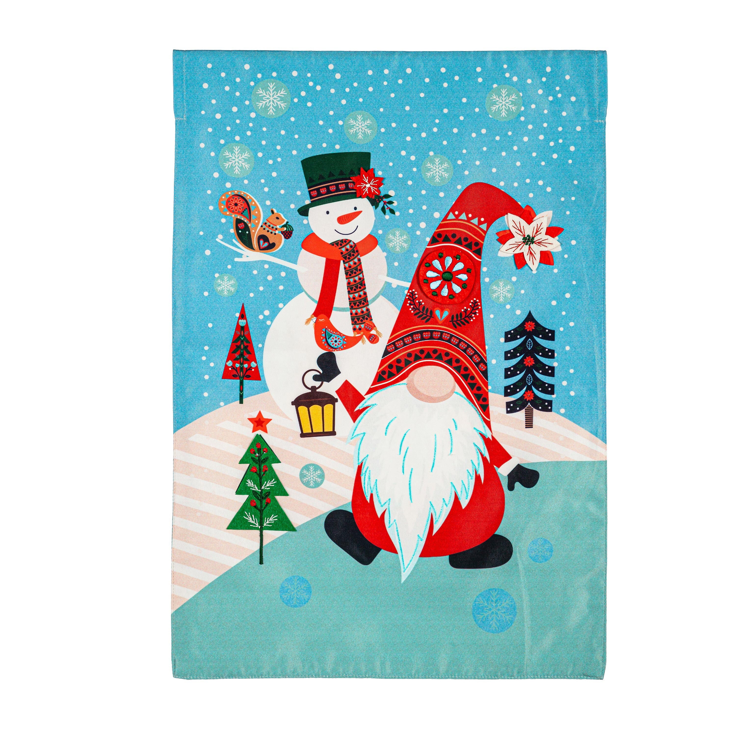 Gnome Snowman Applique Garden Flag