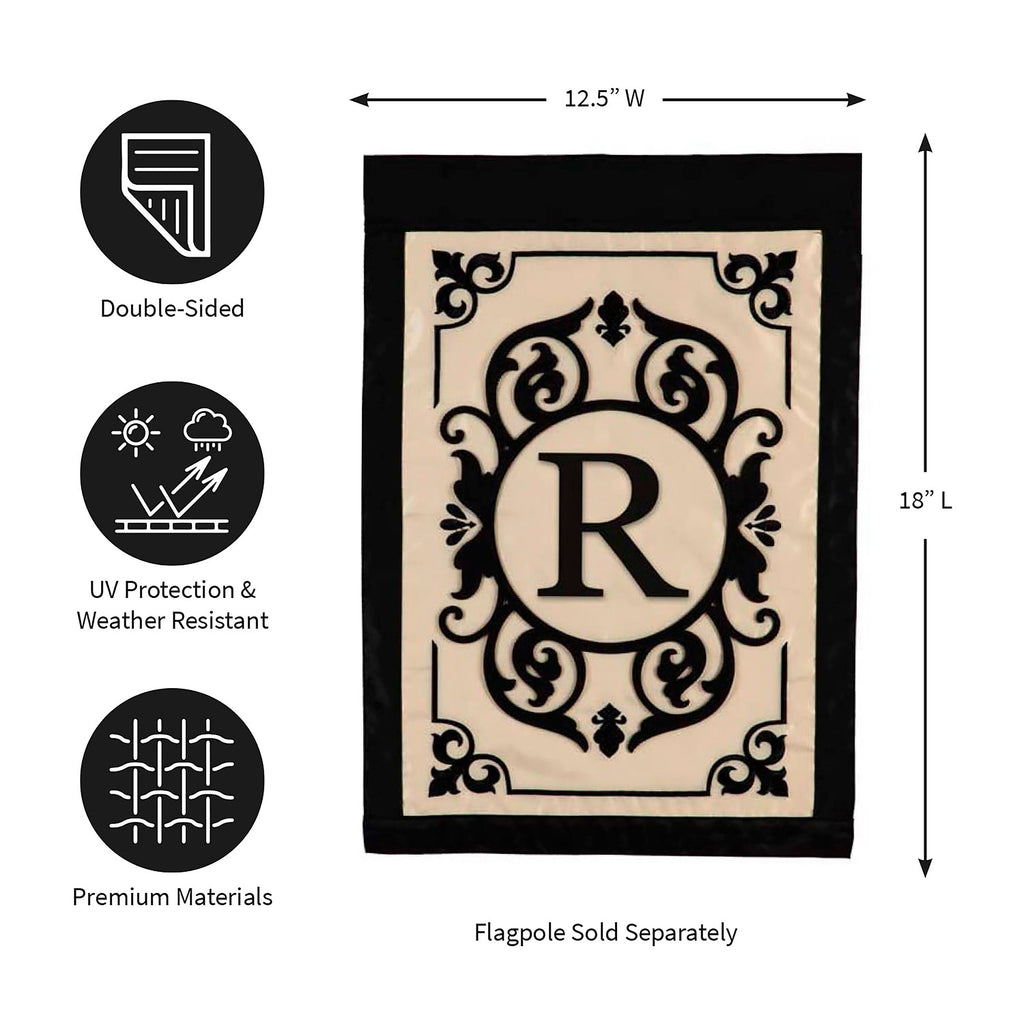 Cambridge Monogram Garden Applique Flag, Letter R