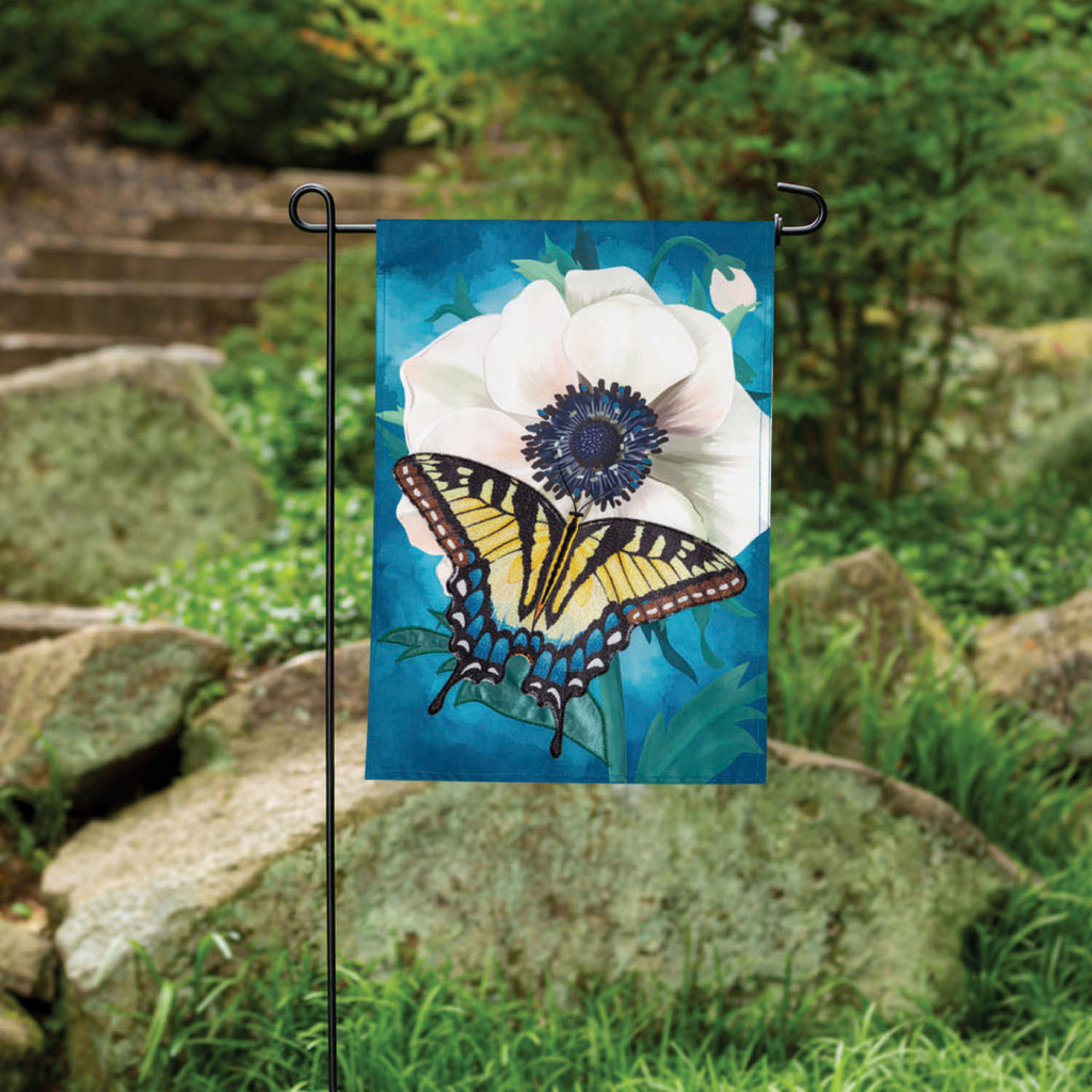Anemone & Butterfly Applique Garden Flag