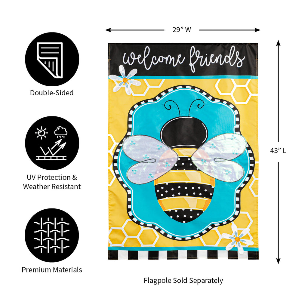 Buzzing Bee Welcome House Applique Flag