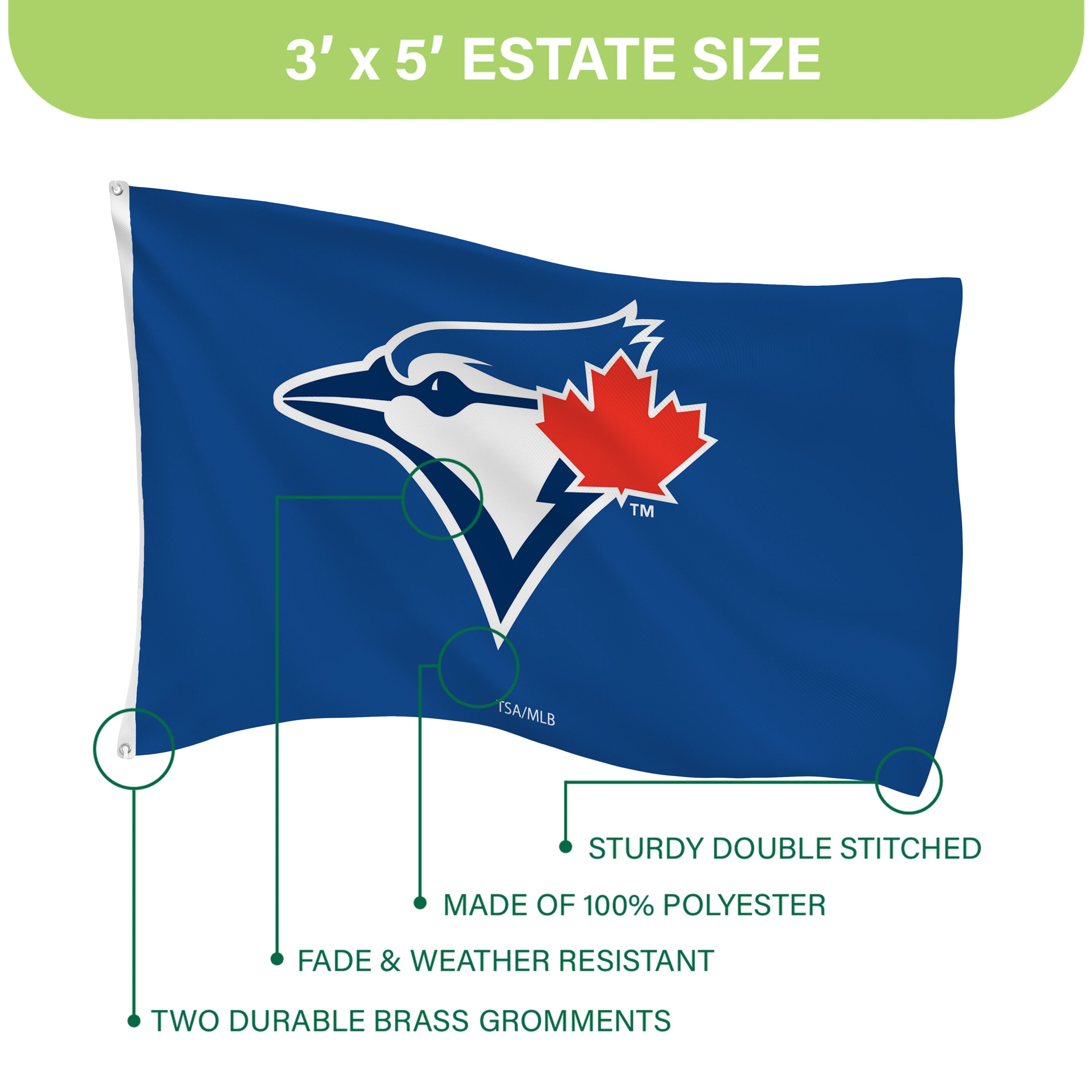 Toronto Blue Jays Single Sided Flag w/ 2 Grommets, 3'x5'