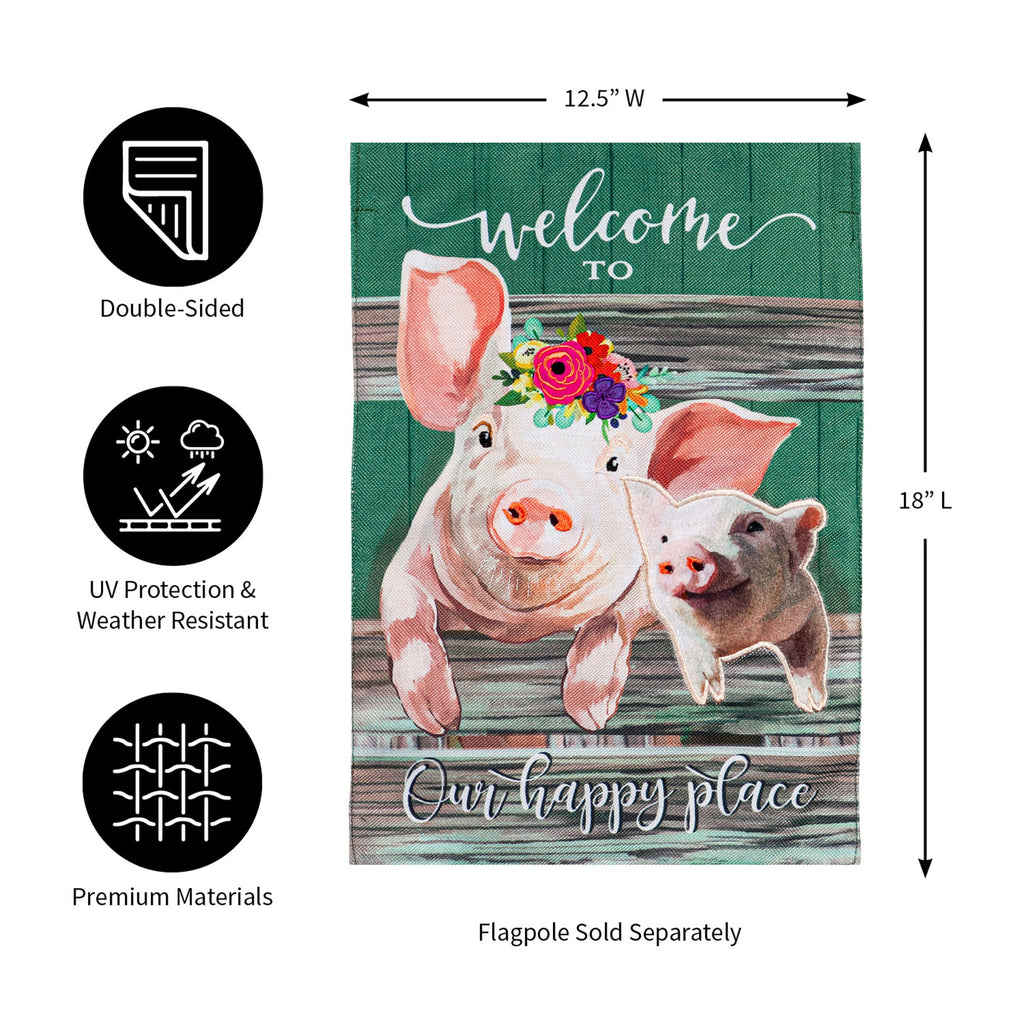 Baby and Mama Pig Garden Burlap Flag