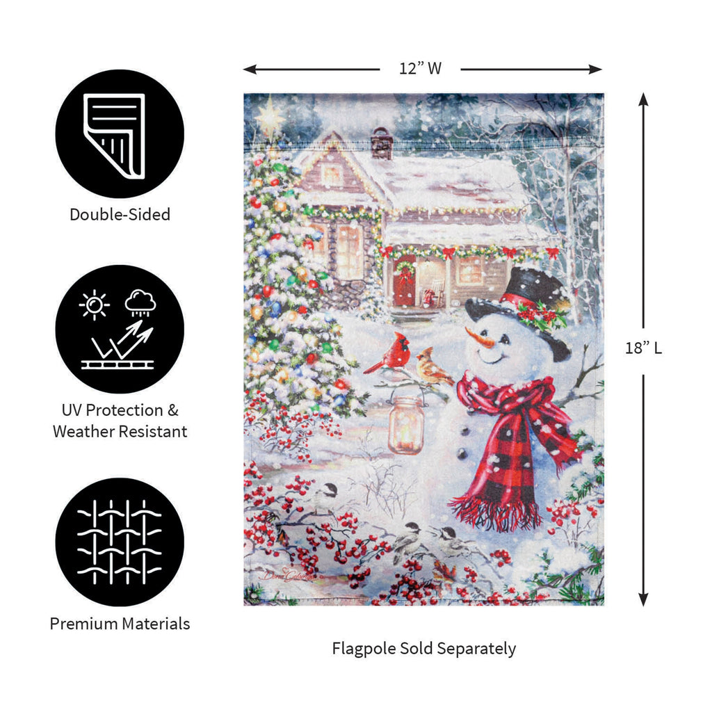 Cottage in the Snow Lustre Garden Flag