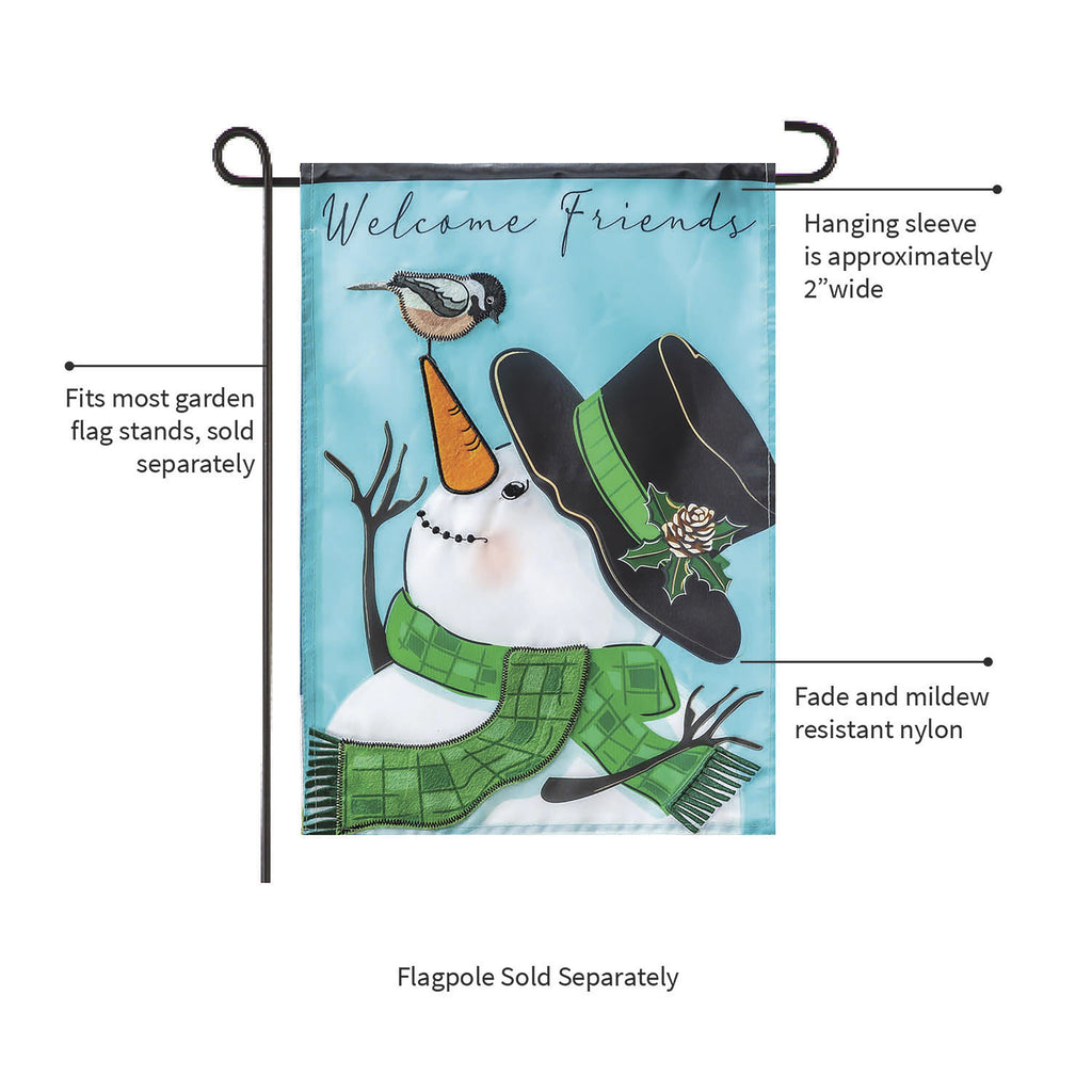 Snowman and Chickadee Applique Garden Flag