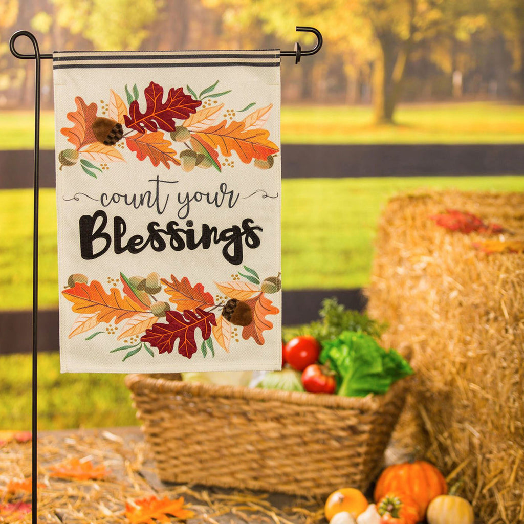 Count Your Blessings Garden Burlap Flag