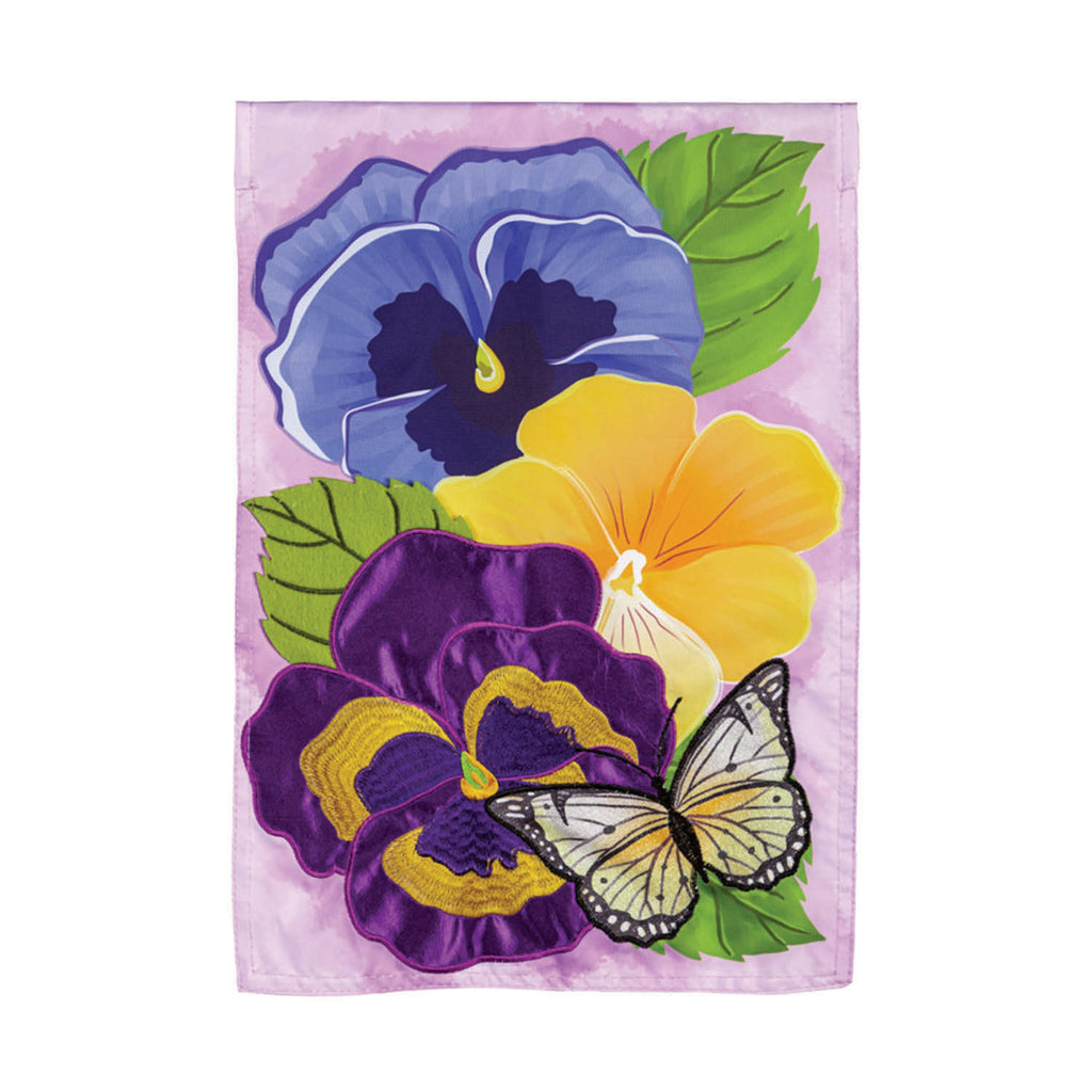 Pansy & Butterfly Applique Garden Flag