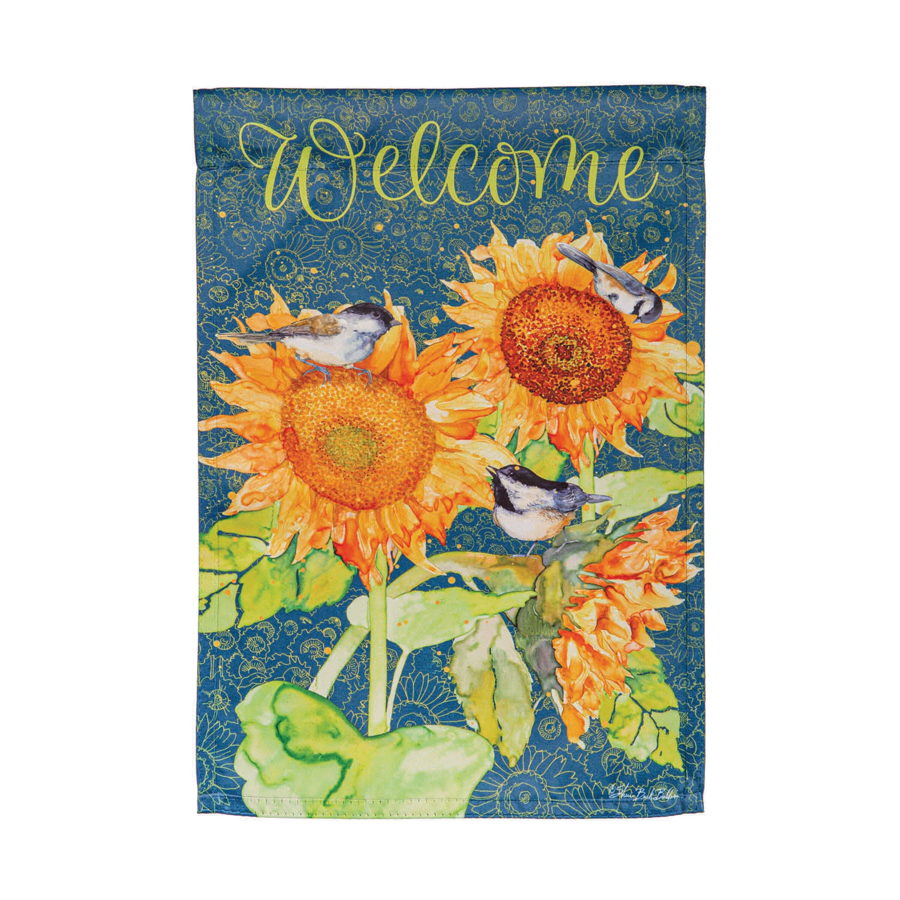Sunflowers and Birdies Suede Garden Flag