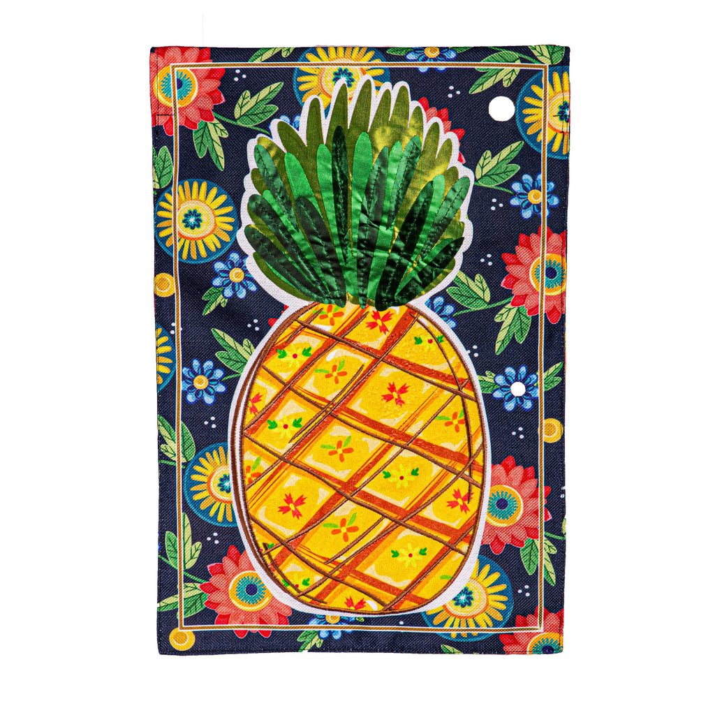 Pineapple and Florals  Burlap Garden Flag