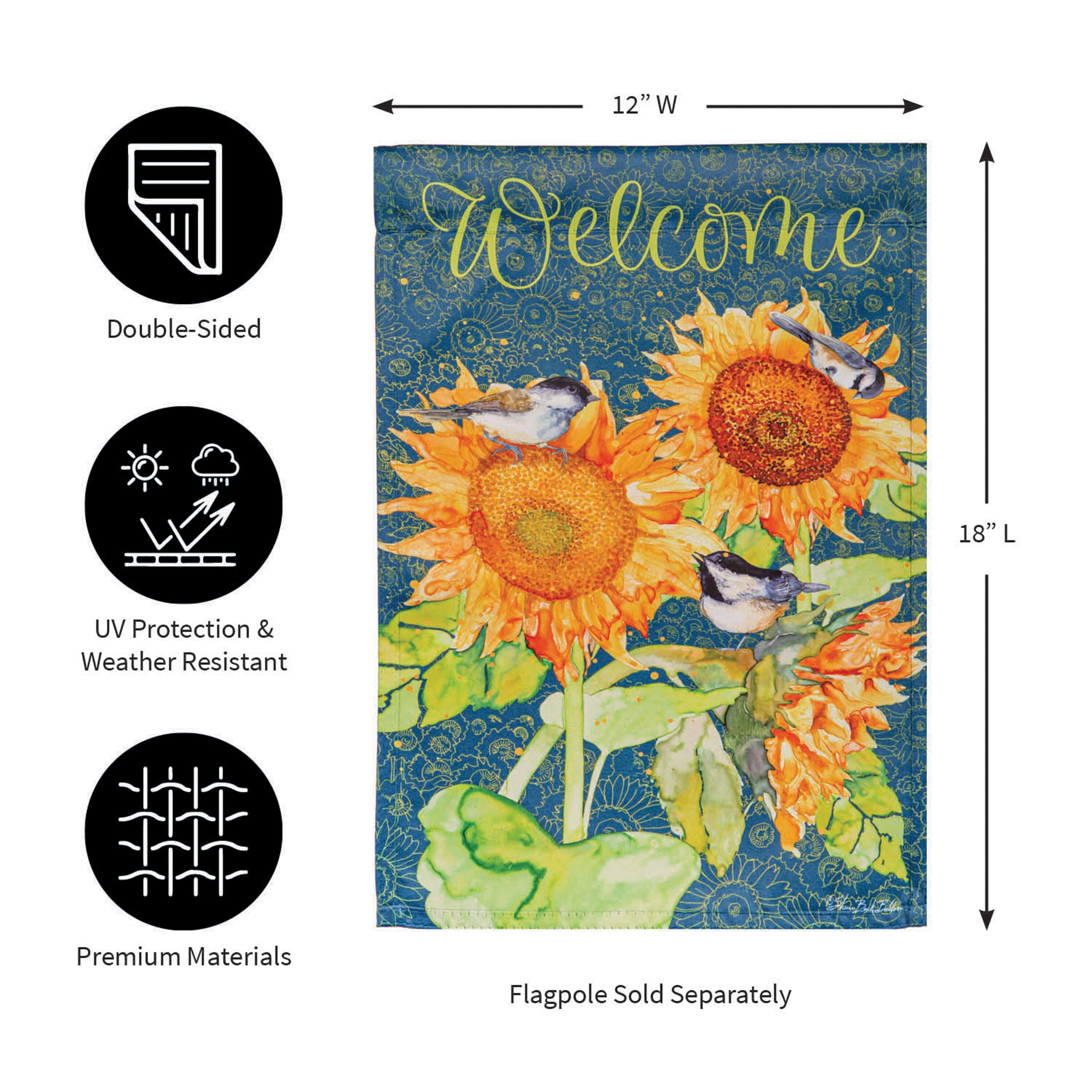 Sunflowers and Birdies Suede Garden Flag