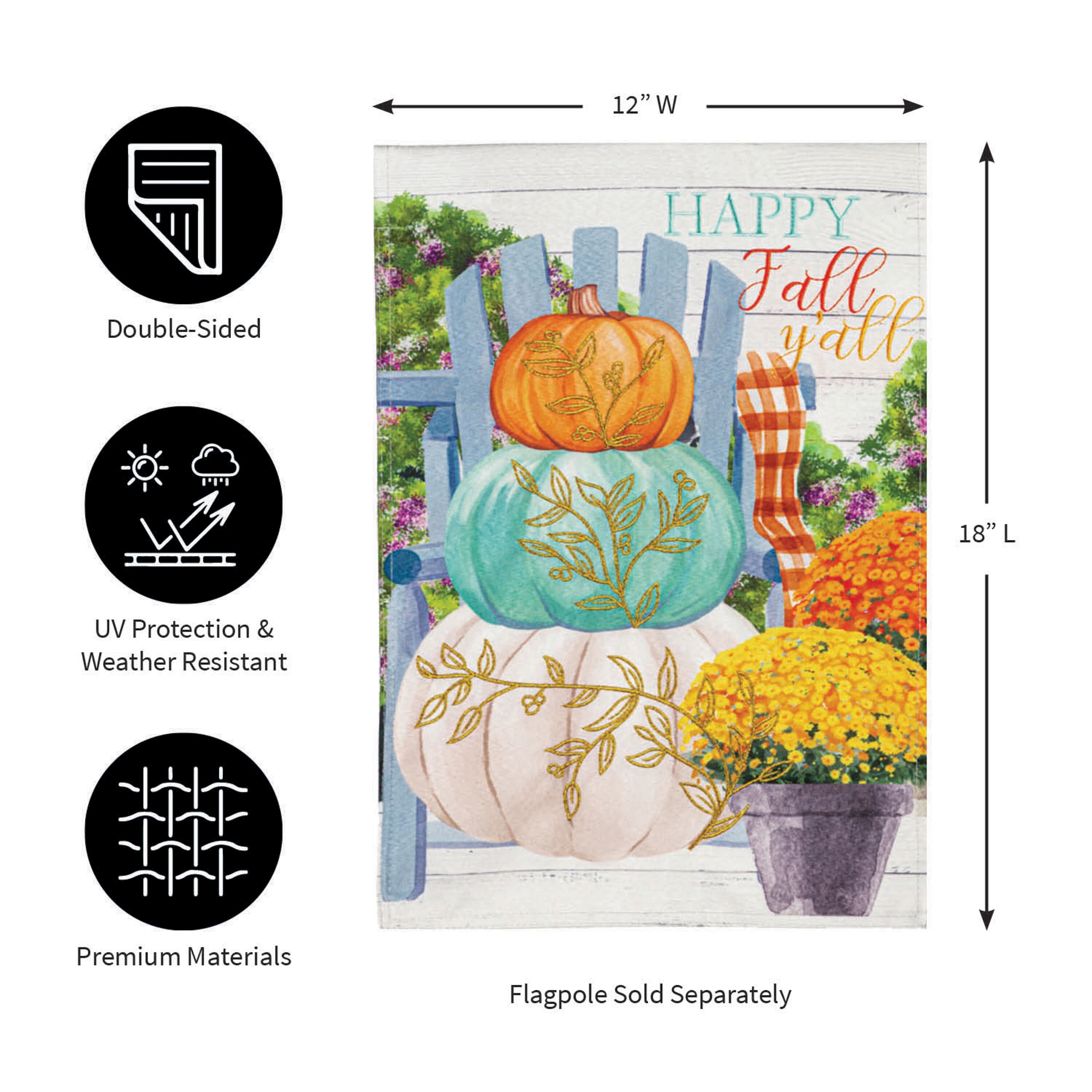 Happy Fall Stacked Pumpkins Garden Linen Flag
