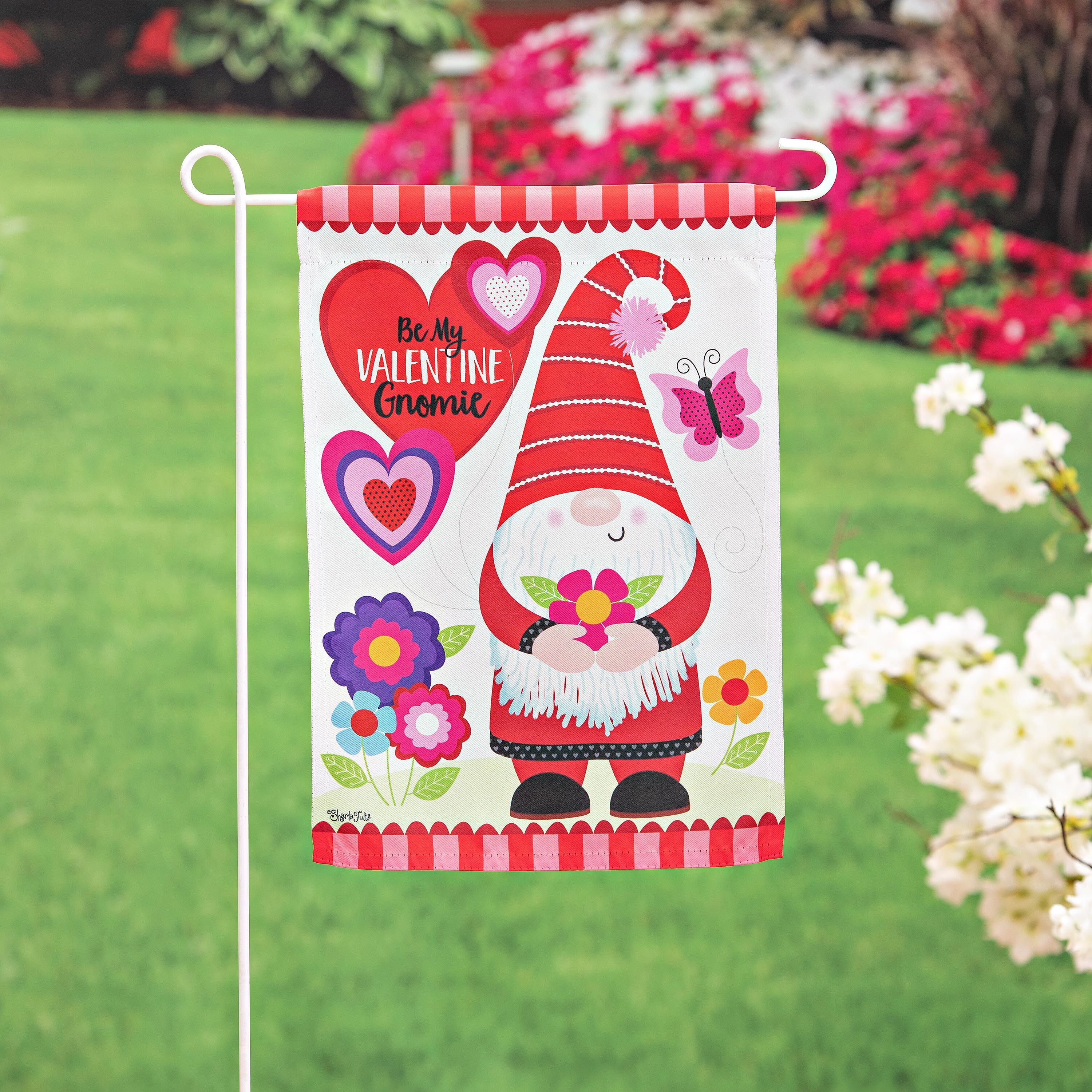 Gnome Valentine's Suede Garden Flag