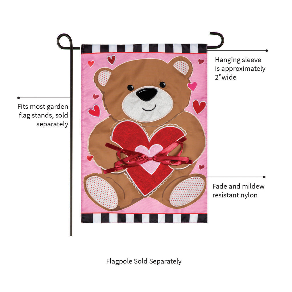 Valentine's Bear Applique Garden Flag
