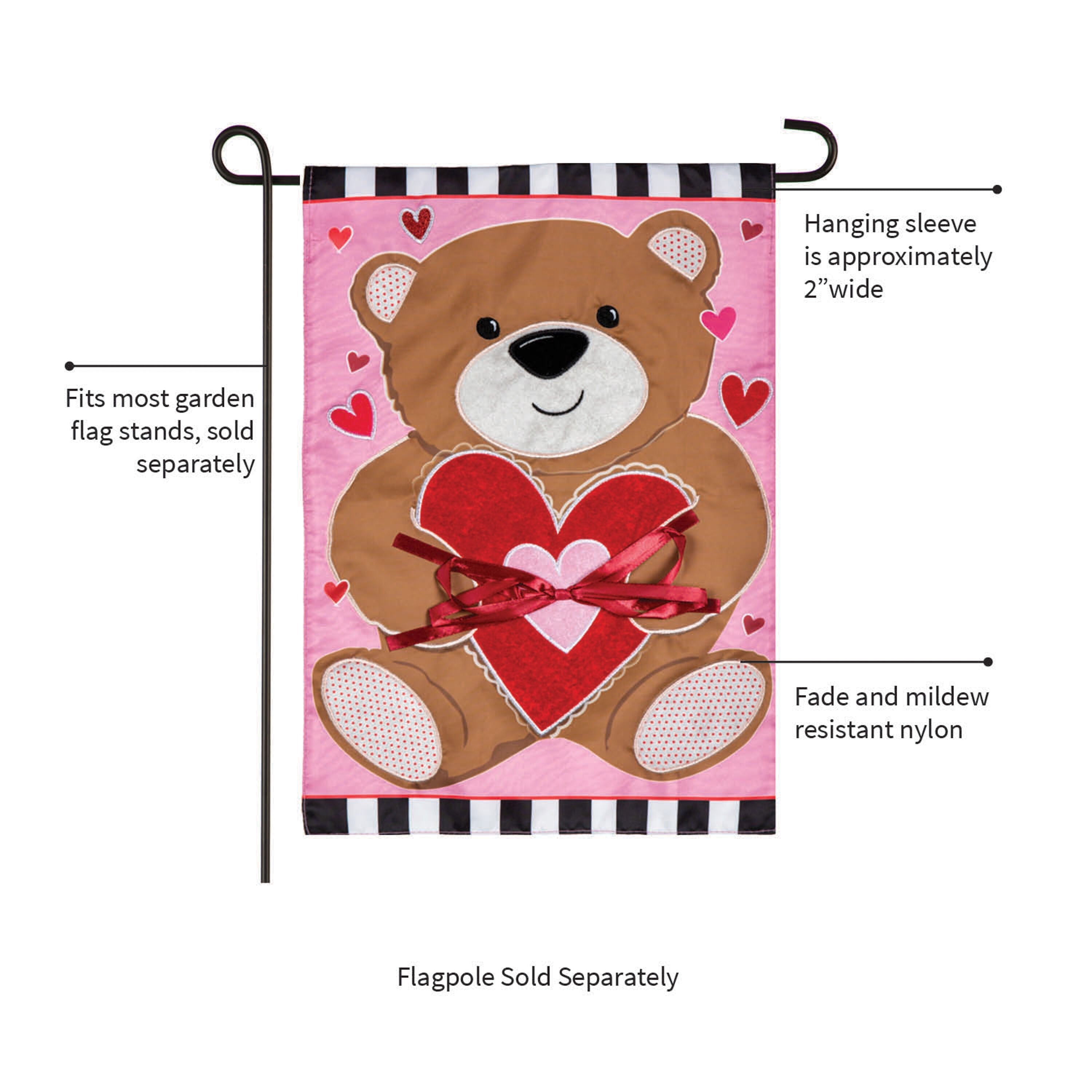 Valentine's Bear Applique Garden Flag