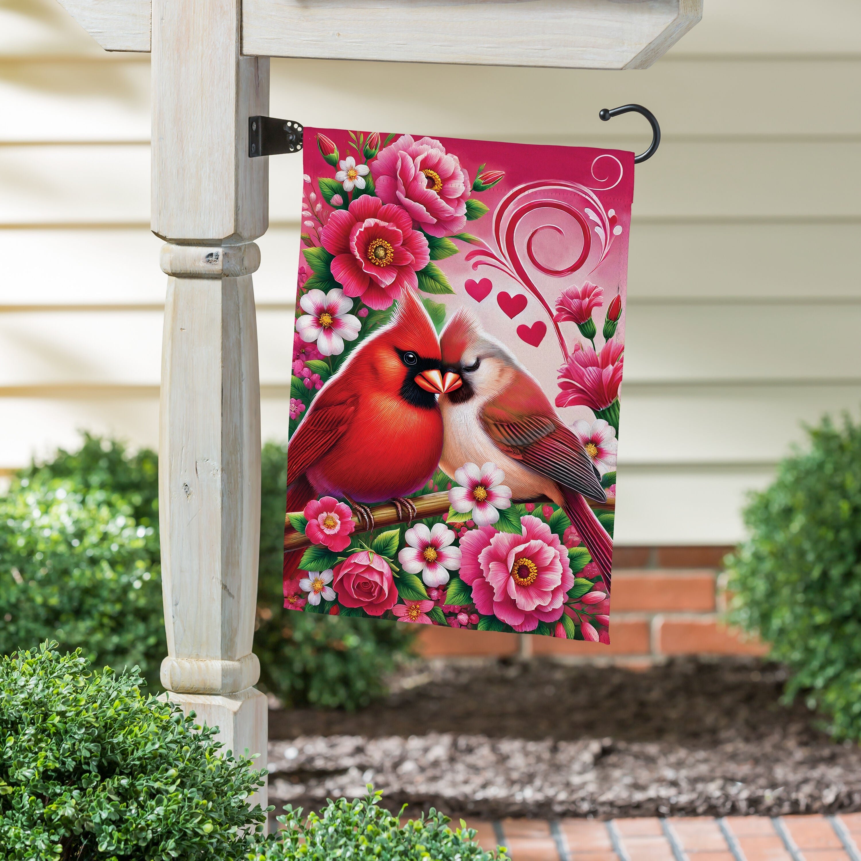 Cardinal Lovers Suede Garden Flag