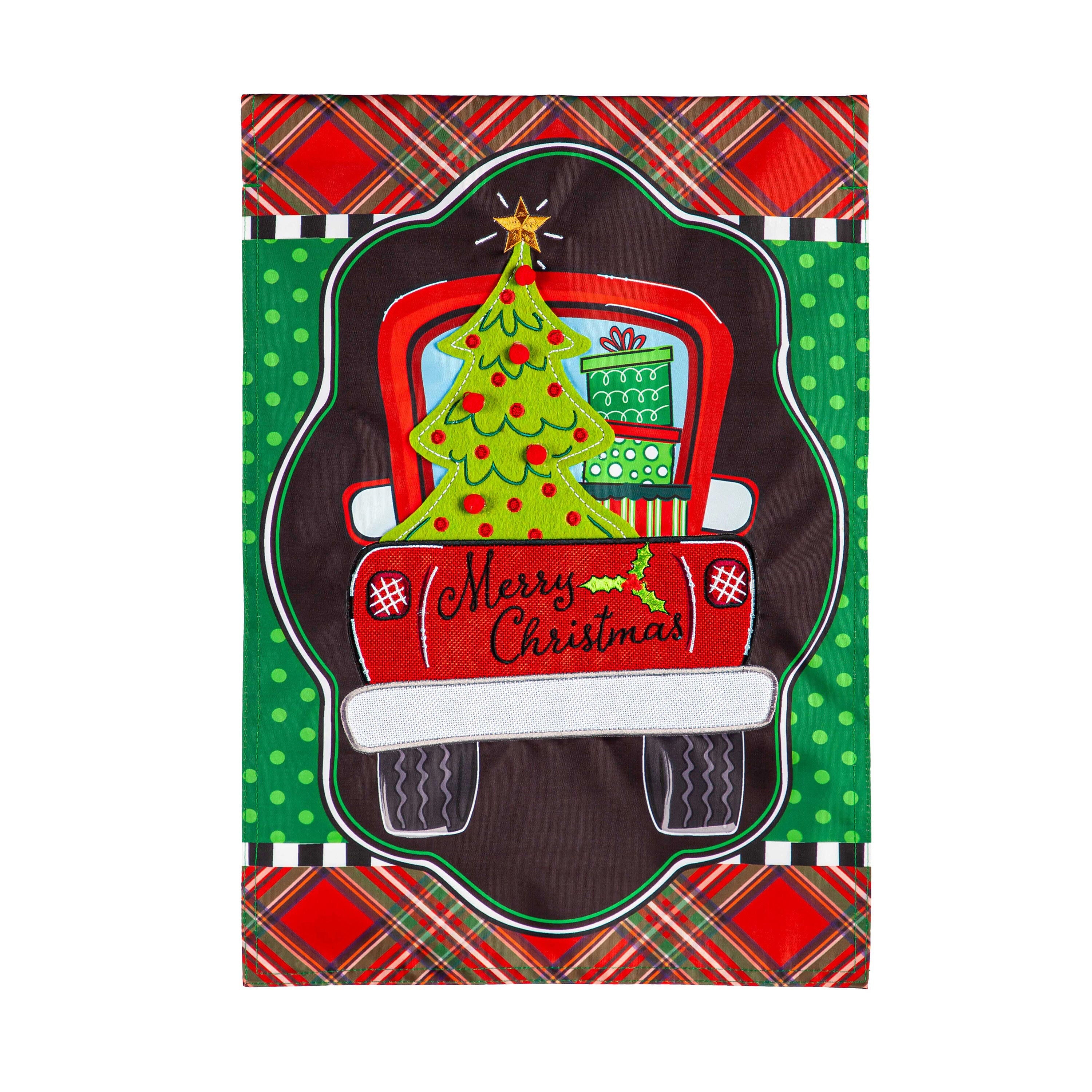 Patterned Christmas Truck Applique Garden Flag