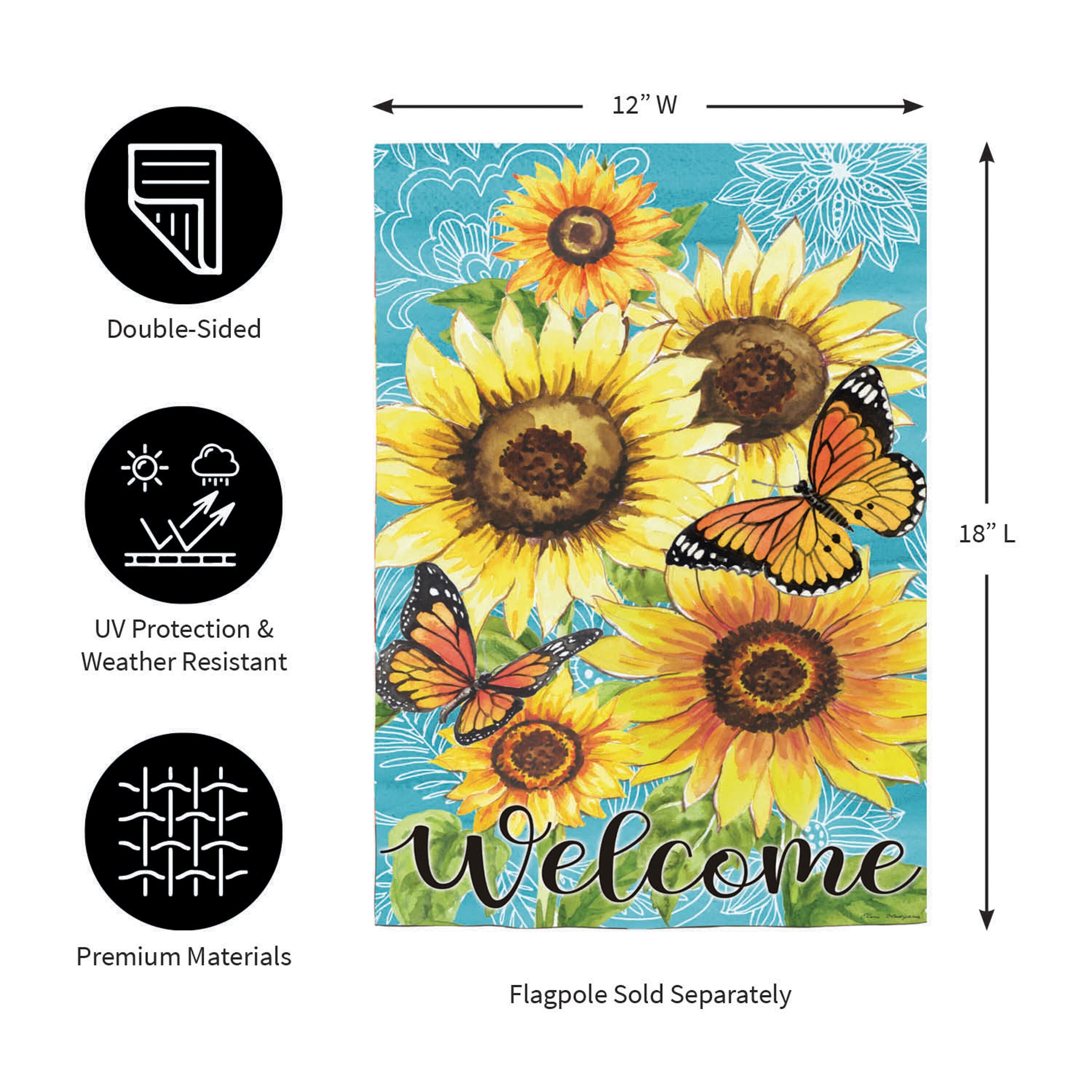 Butterfly and Sunflowers Burlap Garden Flag