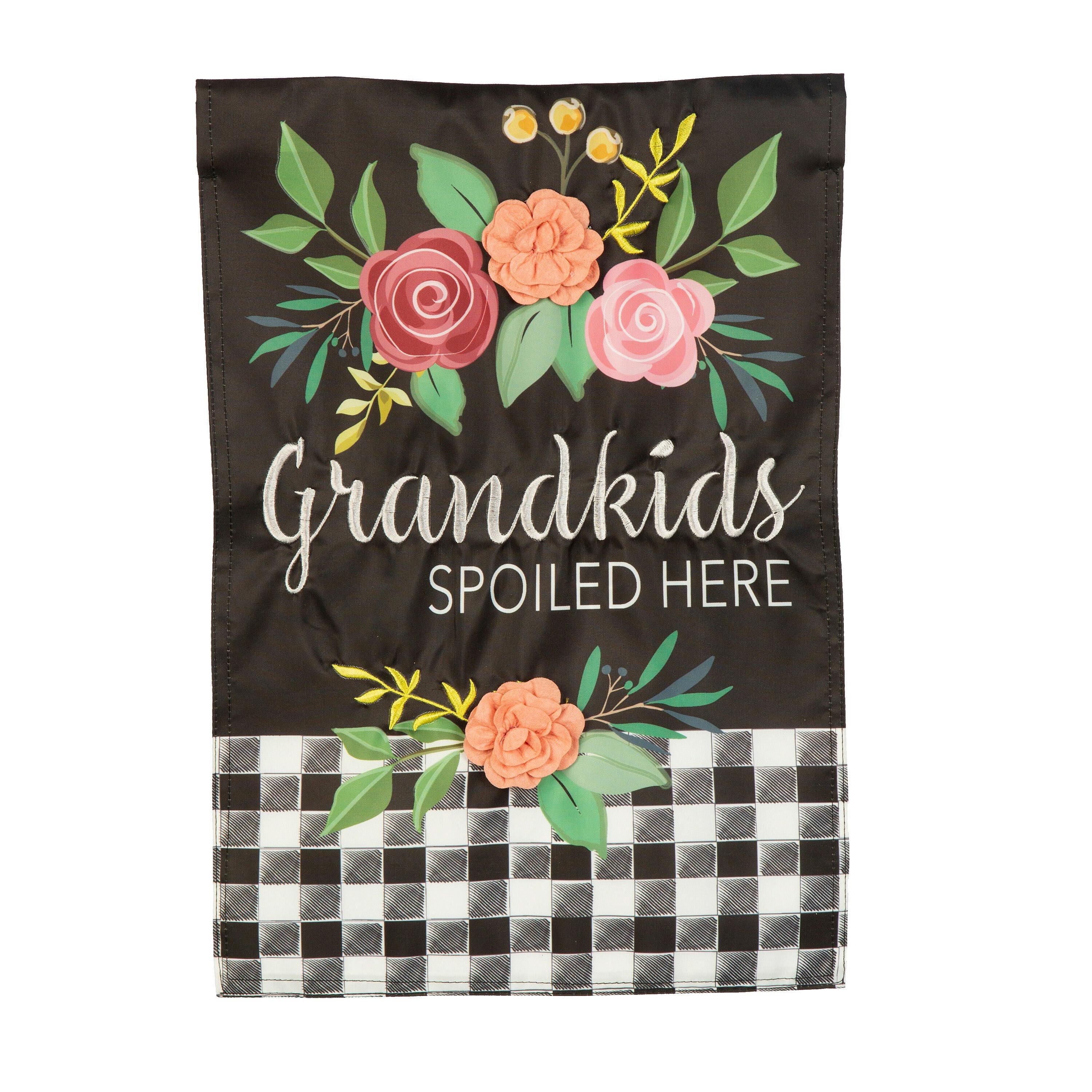 Grandkids Spoiled Here Applique House Flag