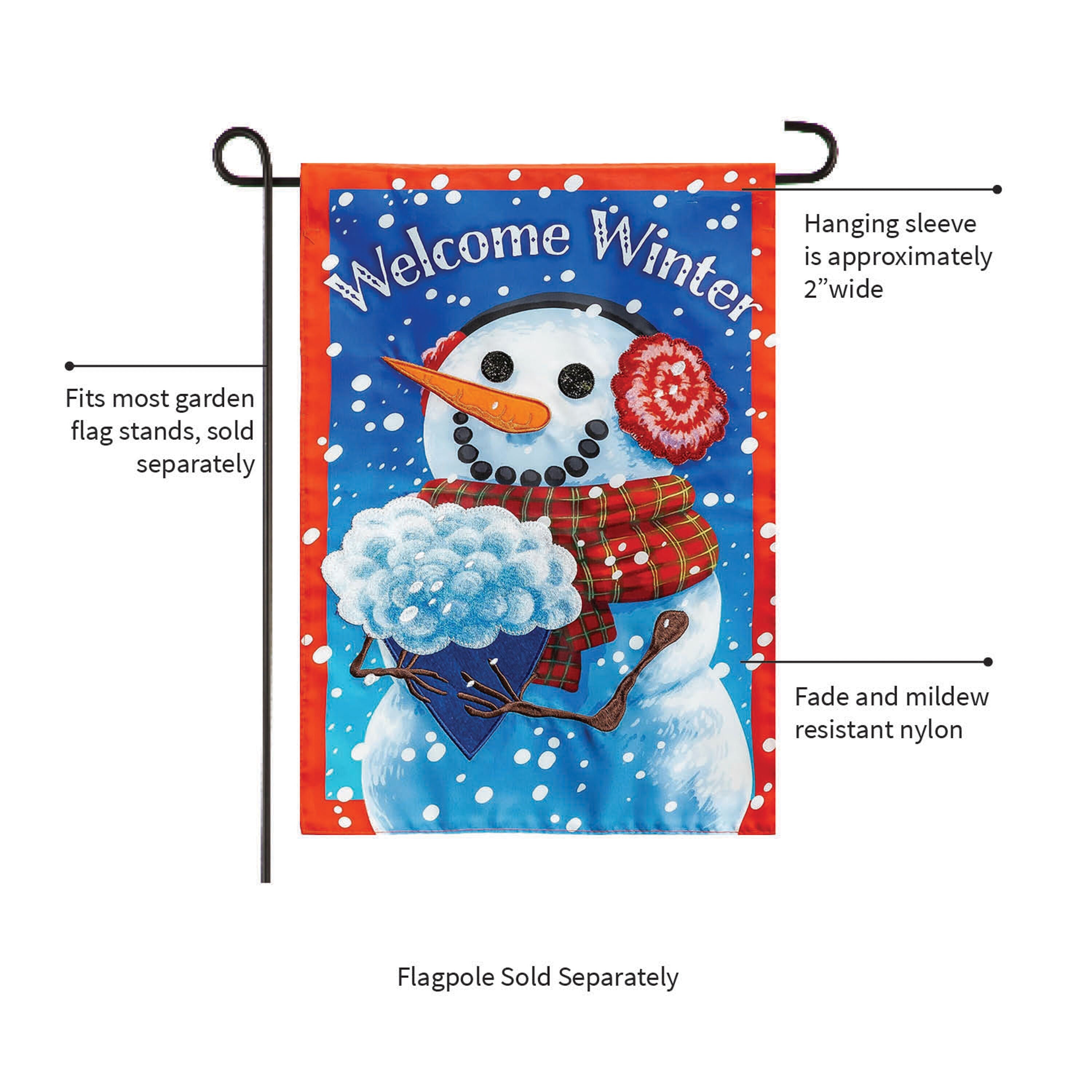 Snowman with Bouquet Applique Garden Flag