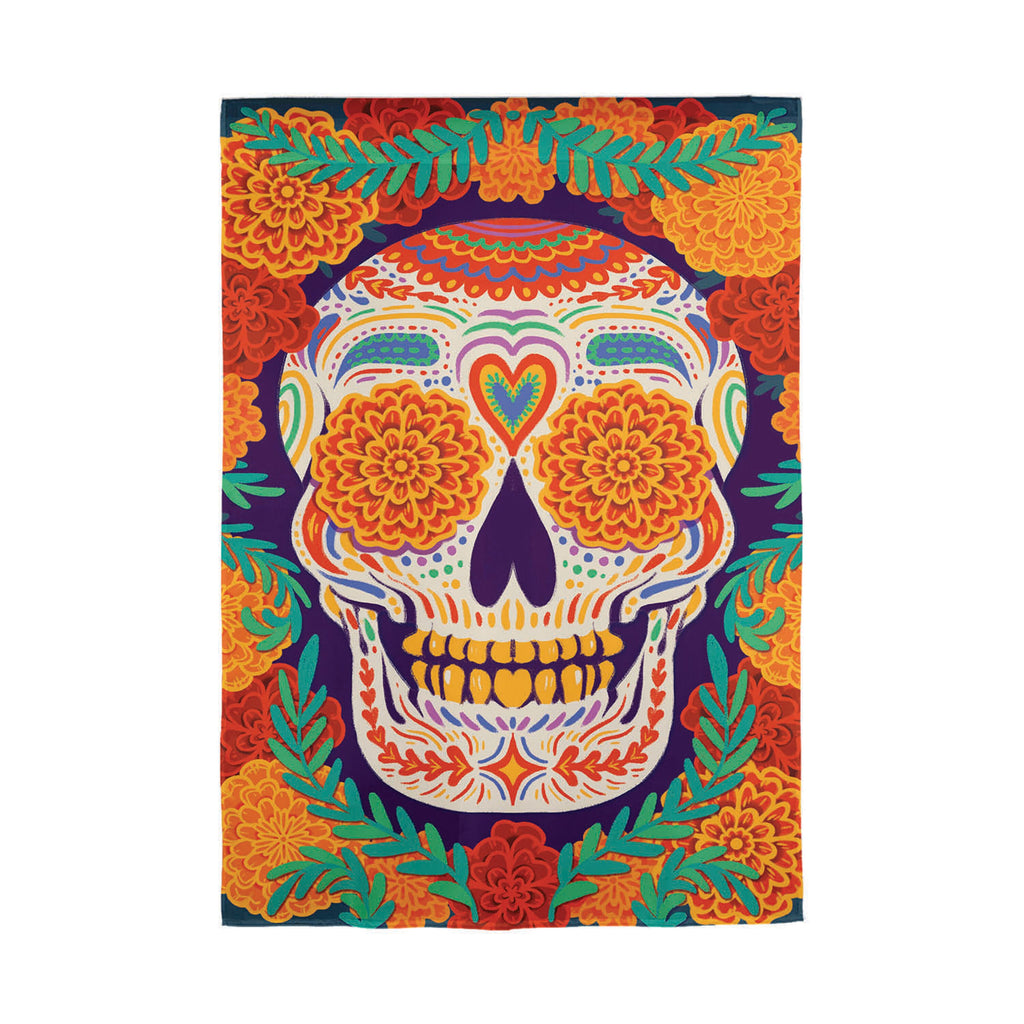 Day of the Dead Skull Burlap Garden Flag