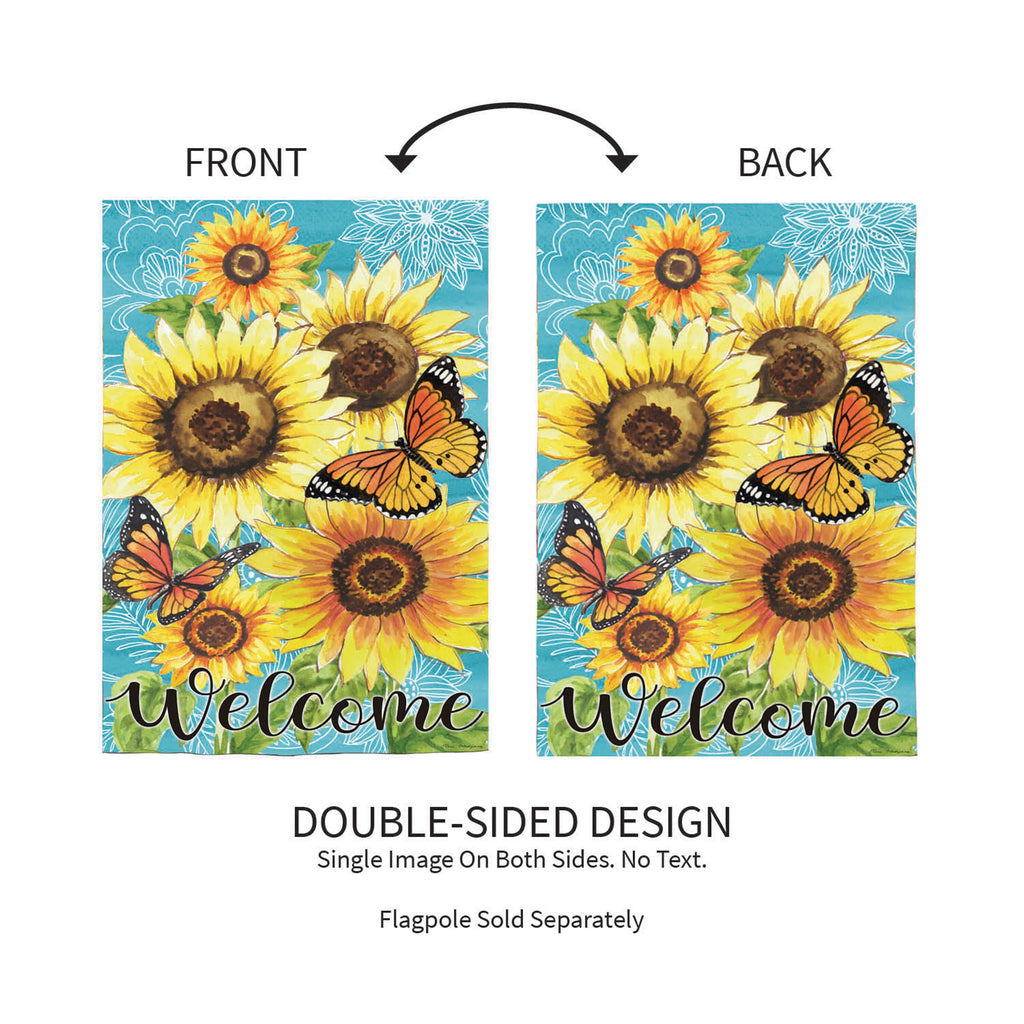 Butterfly and Sunflowers Burlap Garden Flag