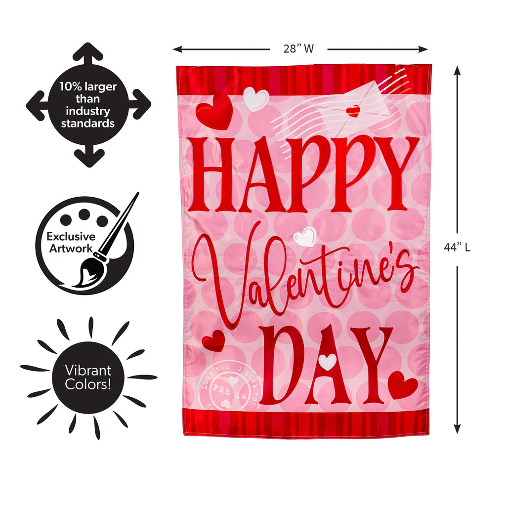 Happy Valentine's Day Hearts Applique House Flag