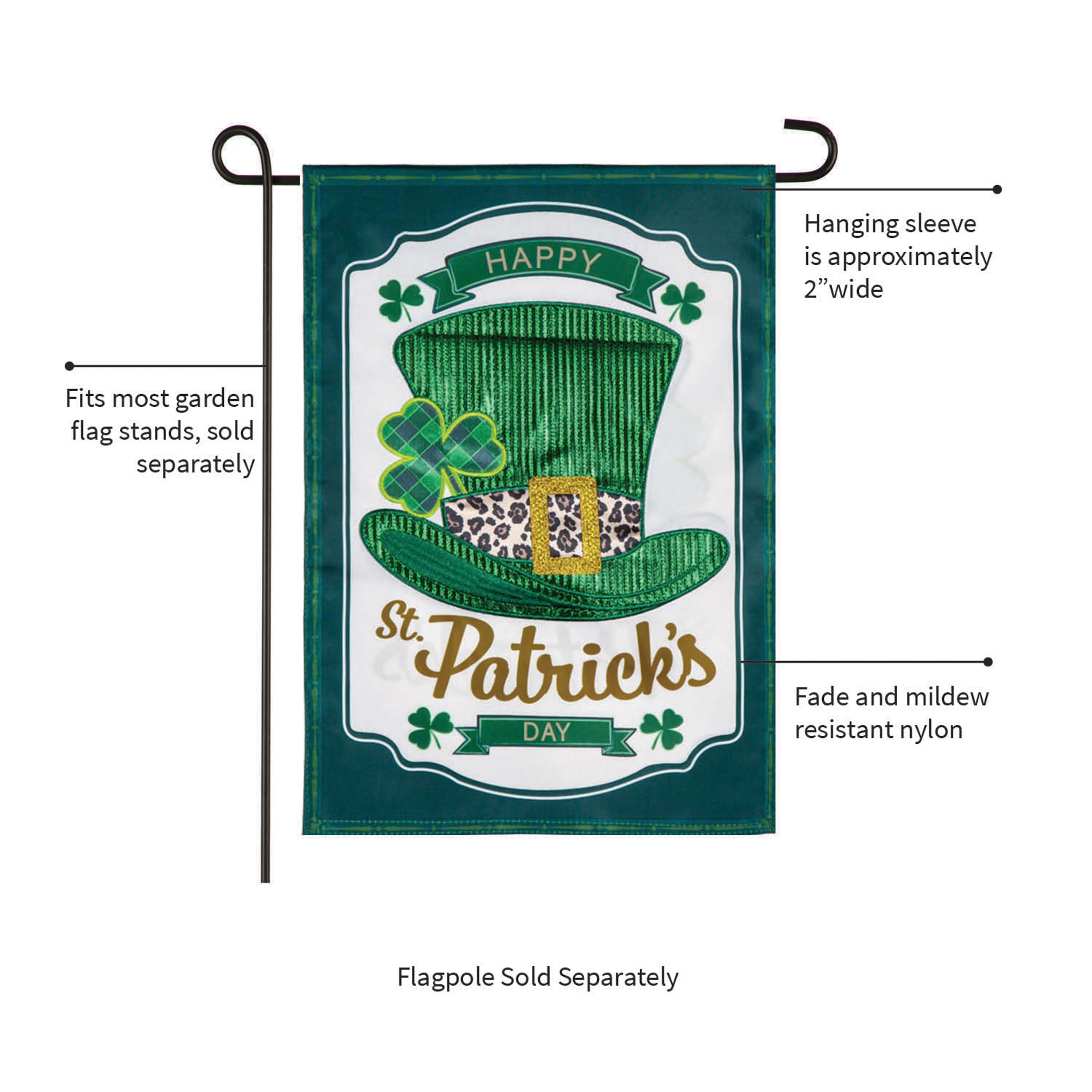 St. Patrick's Day Top Hat Applique Garden Flag
