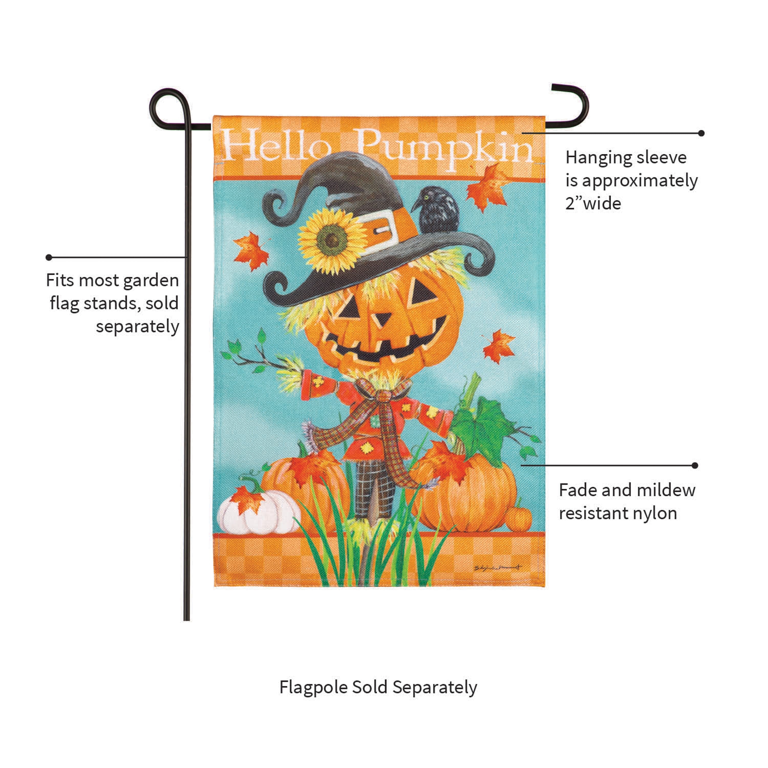 Hello Pumpkin Scarecrow Burlap Garden Flag