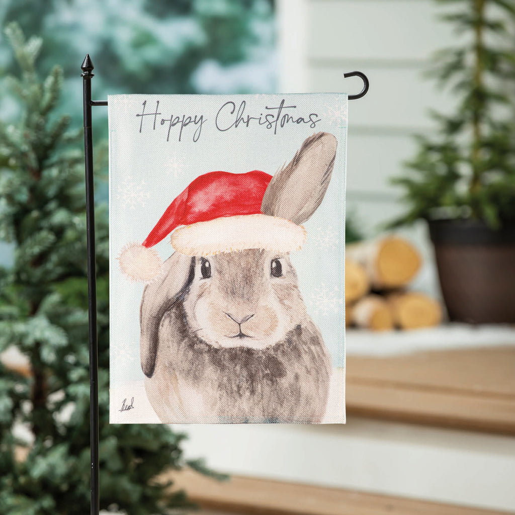 Merry Christmas Bunny Burlap Garden Flag