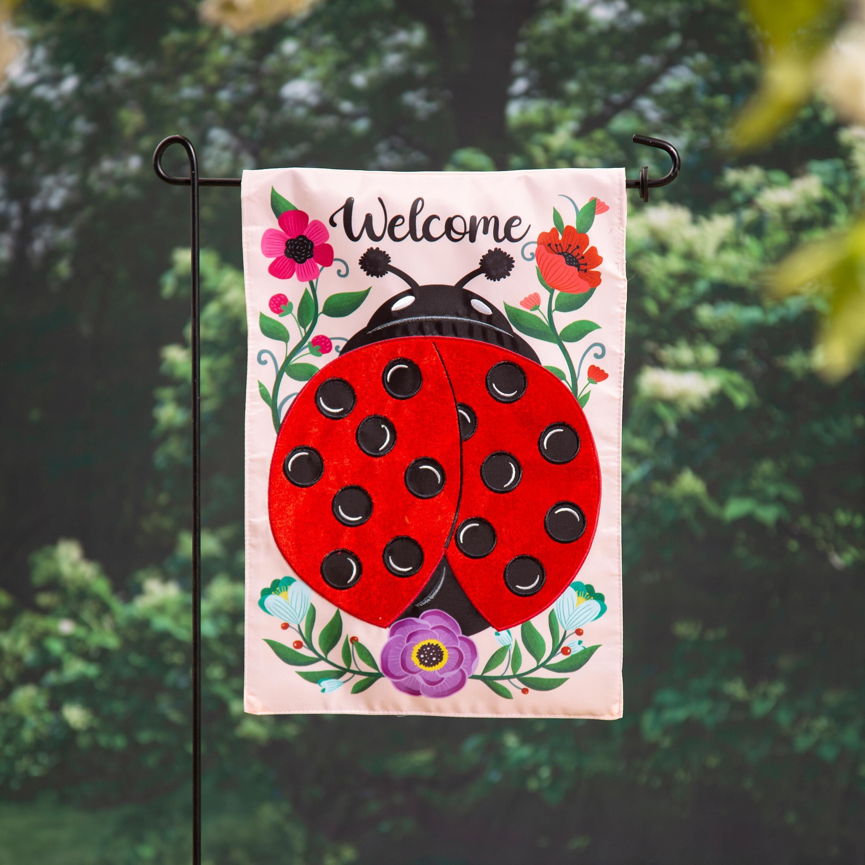 Ladybug Applique Garden Flag