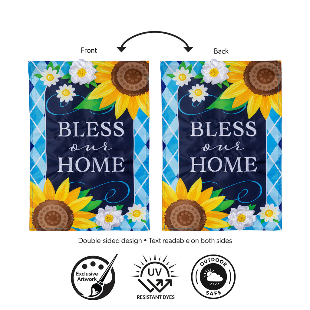 Bless Our Home Sunflowers Applique Garden Flag