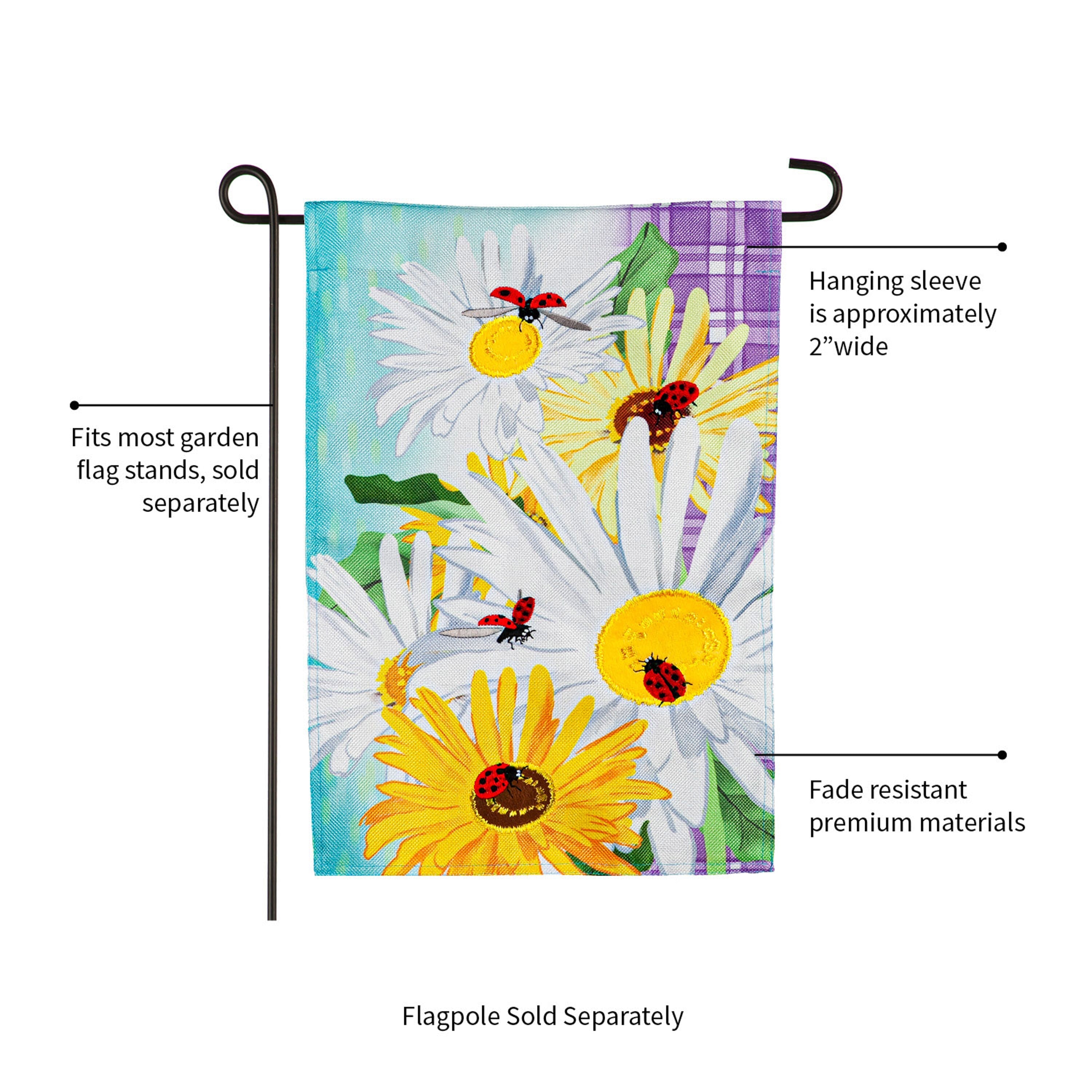 Daisy and Ladybug Field Garden Burlap Flag