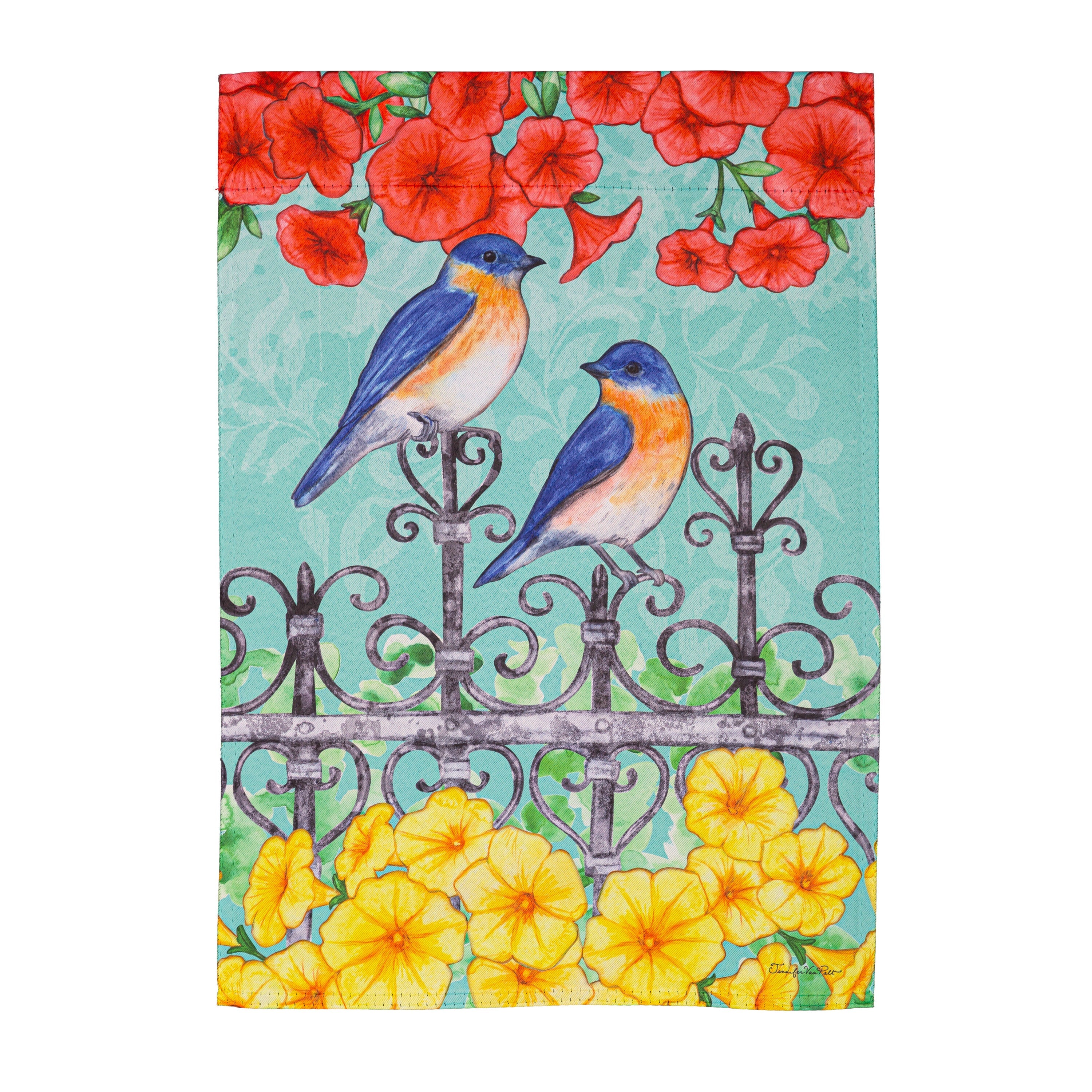 Two Birds in Spring Suede Garden Flag