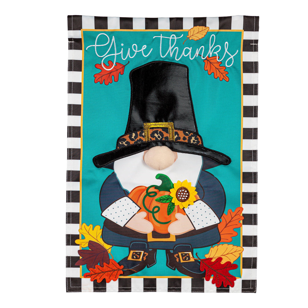 Pilgrim Gnome Applique Garden Flag