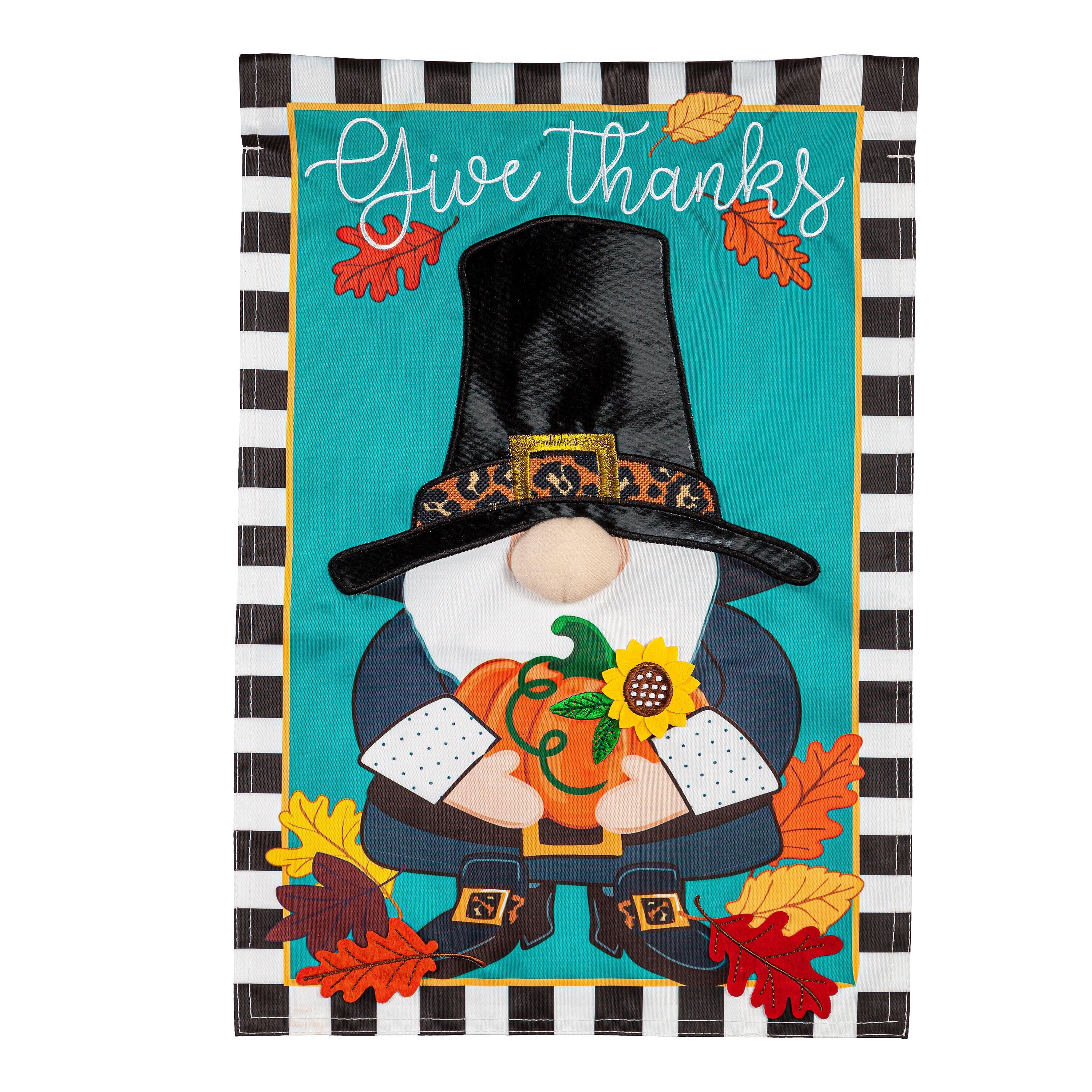 Pilgrim Gnome Applique Garden Flag