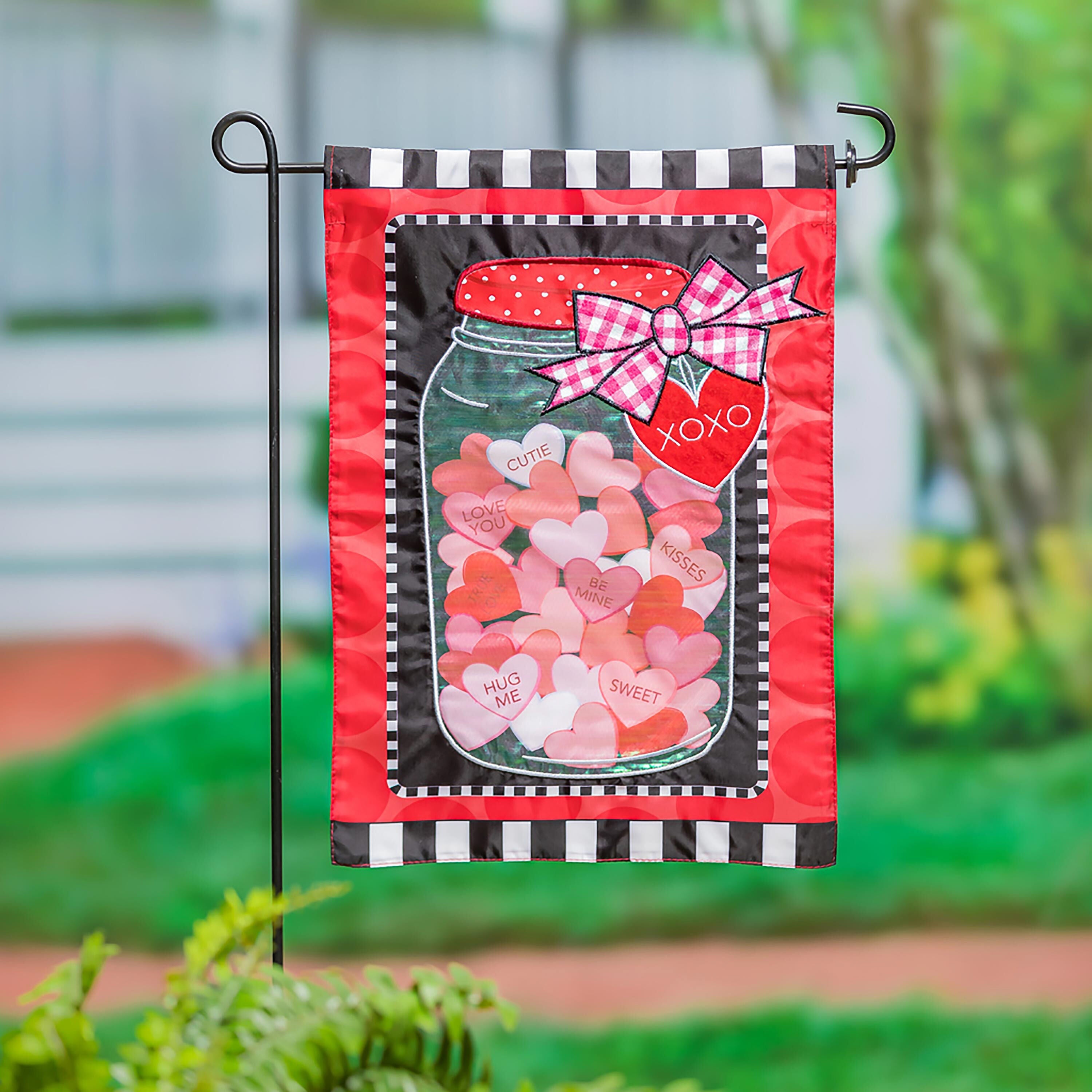 Mason Jar of Hearts Garden Applique Flag