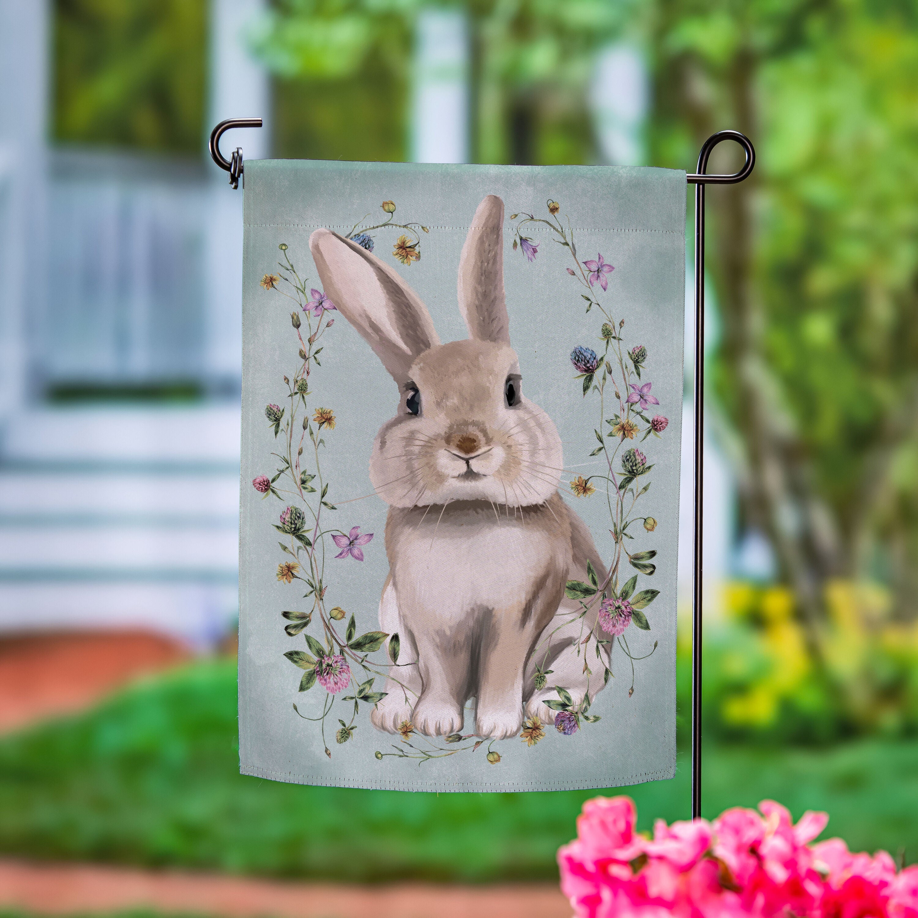 Vintage Floral Hare Suede Garden Flag