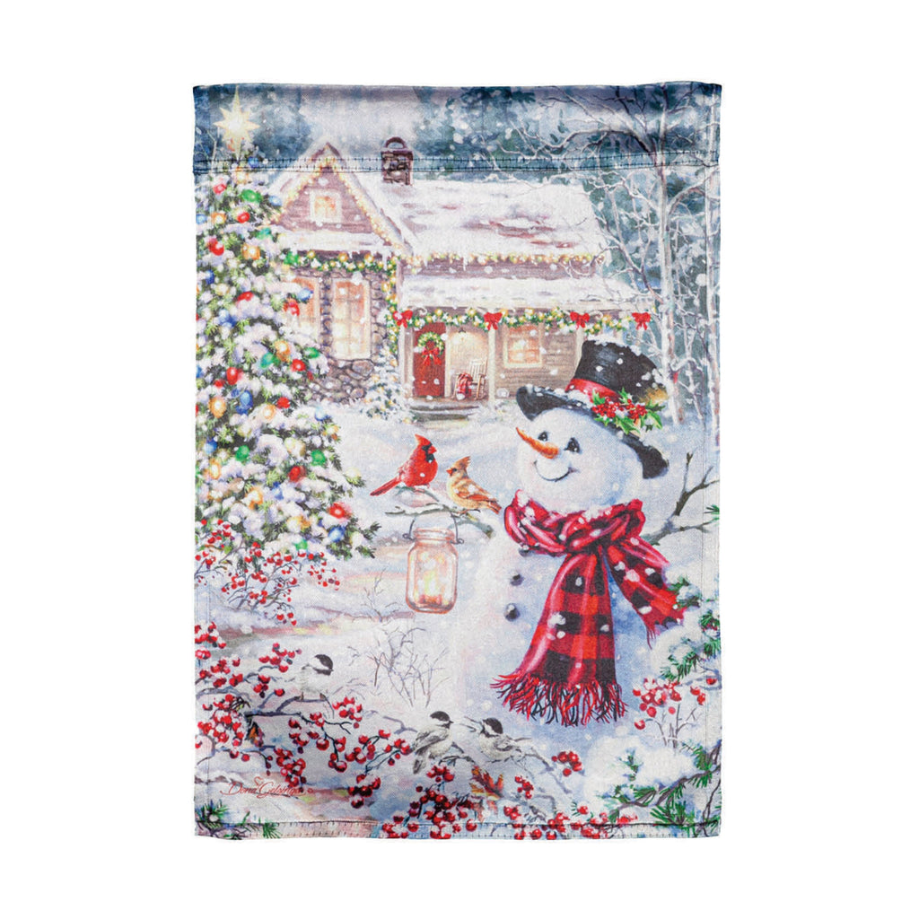Cottage in the Snow Lustre Garden Flag