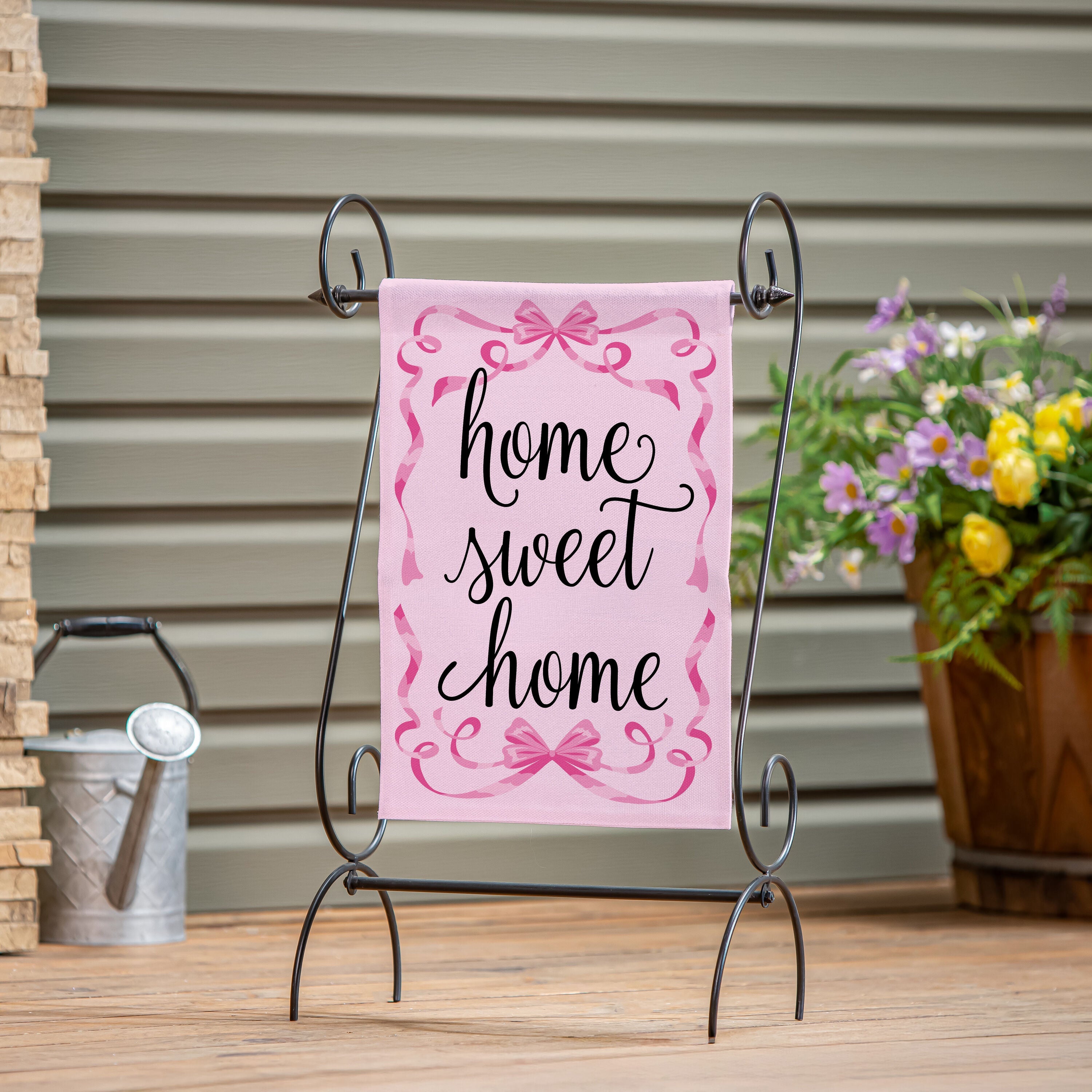 Home Sweet Home Pink Ribbon Burlap Garden Flag