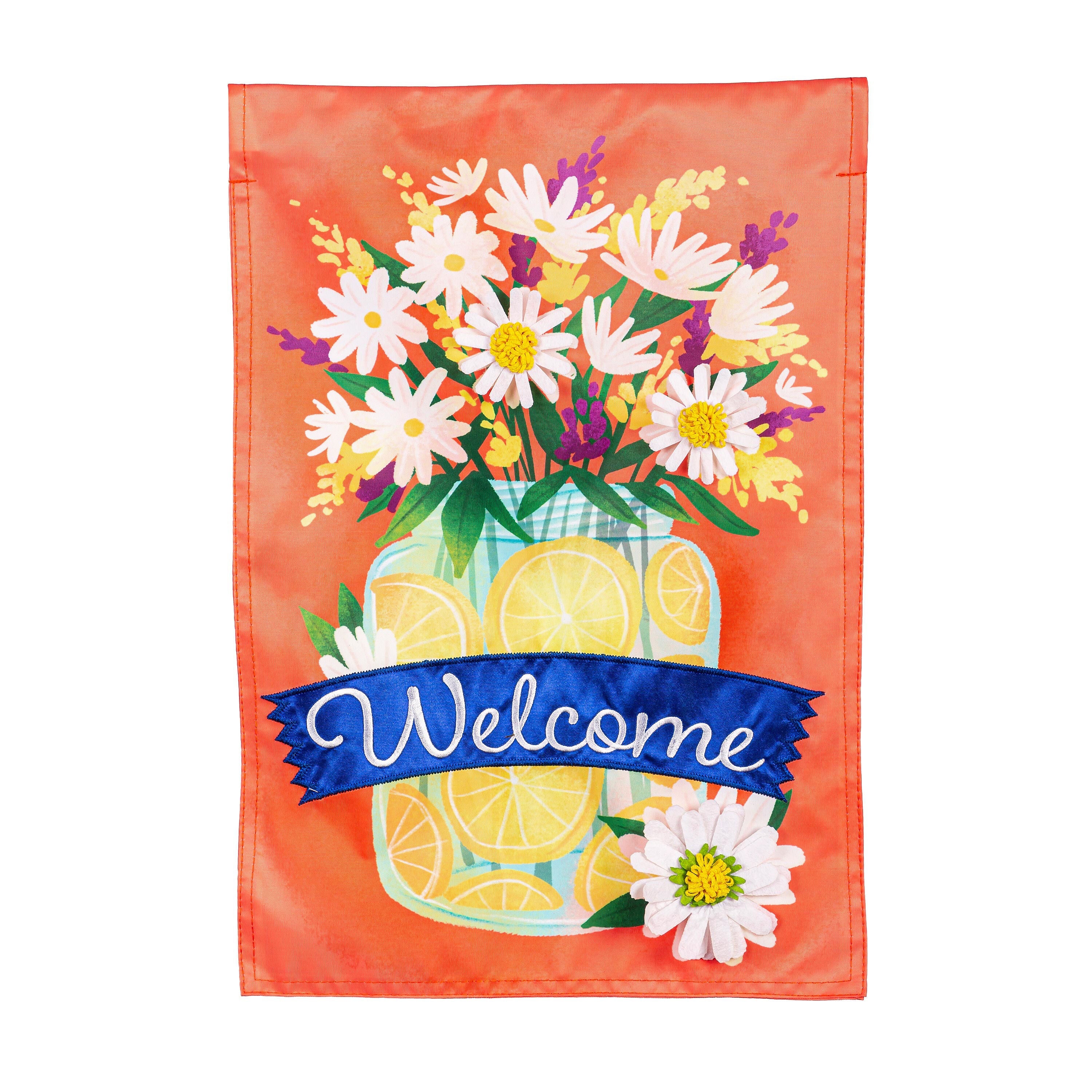Jar of Lemons and Florals Applique Garden Flag