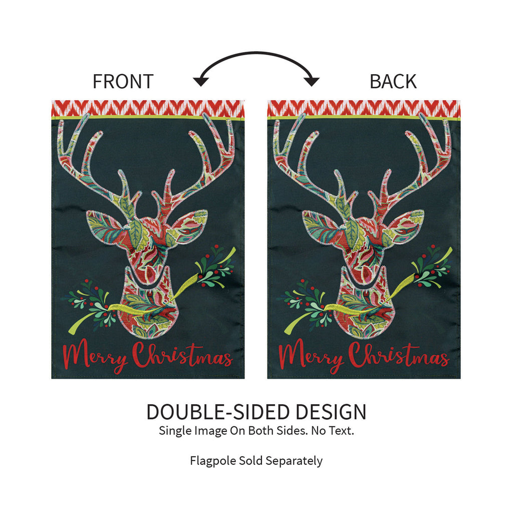 Patterned Reindeer Applique Garden Flag