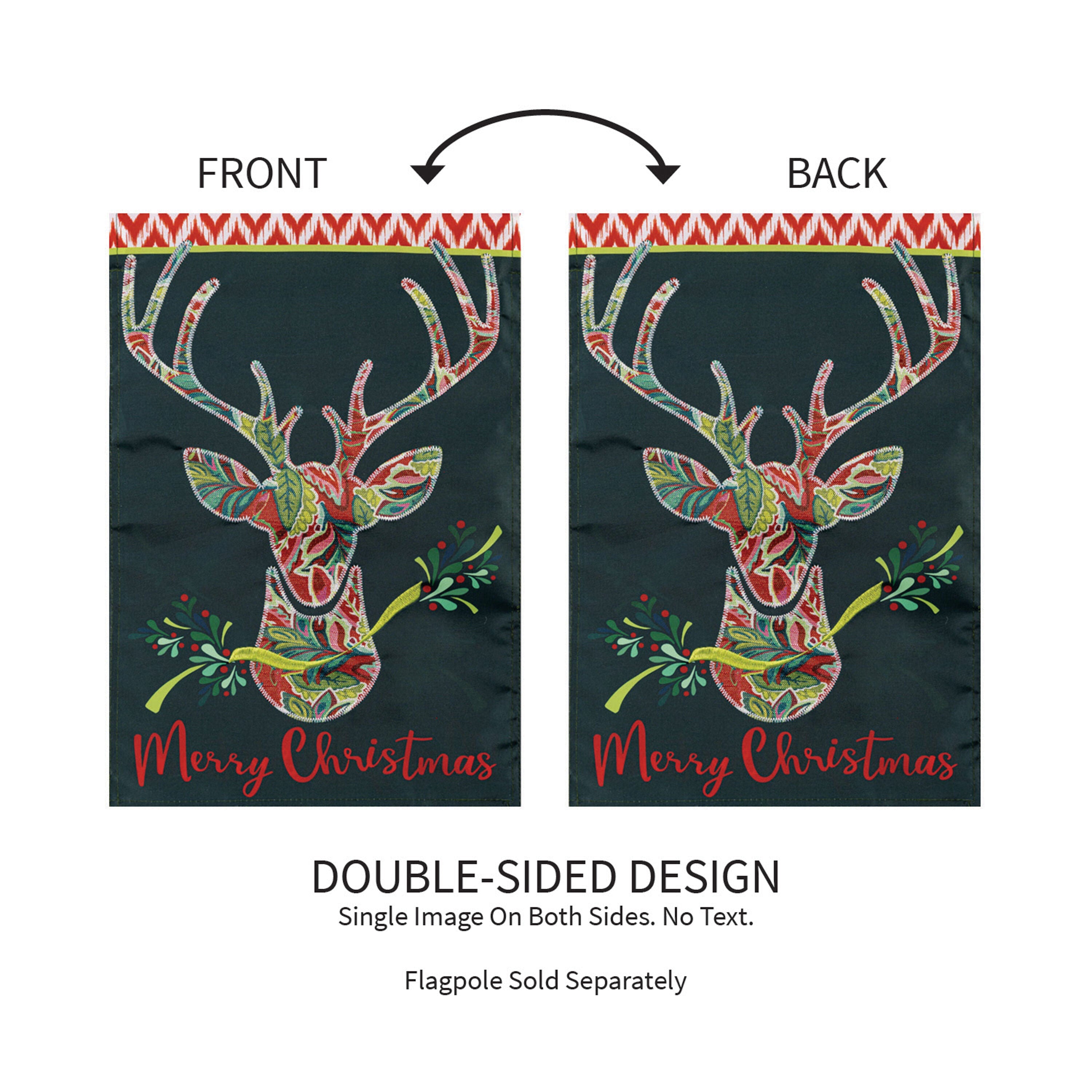 Patterned Reindeer Applique Garden Flag