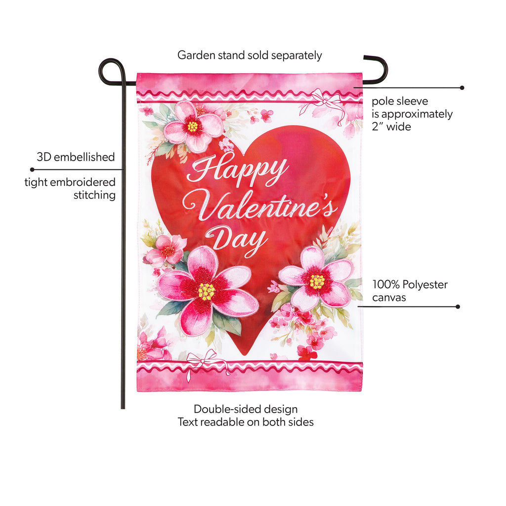 Happy Valentine’s Day Heart Applique Garden Flag