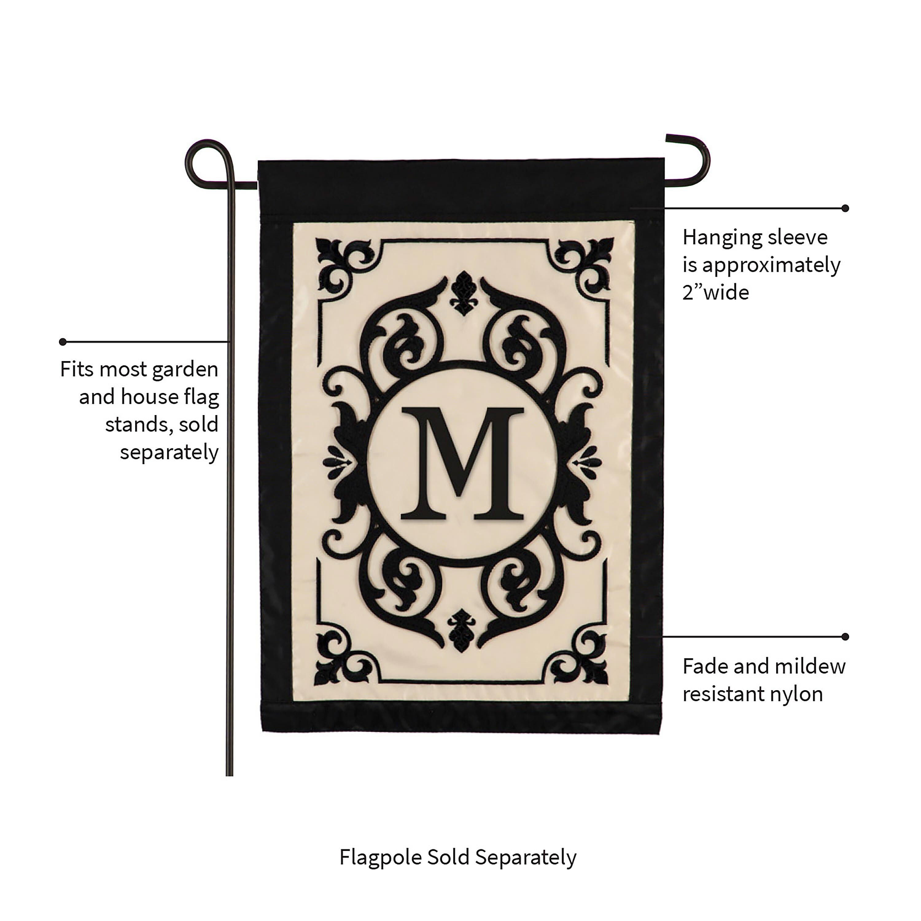Cambridge Monogram Garden Applique Flag, Letter M