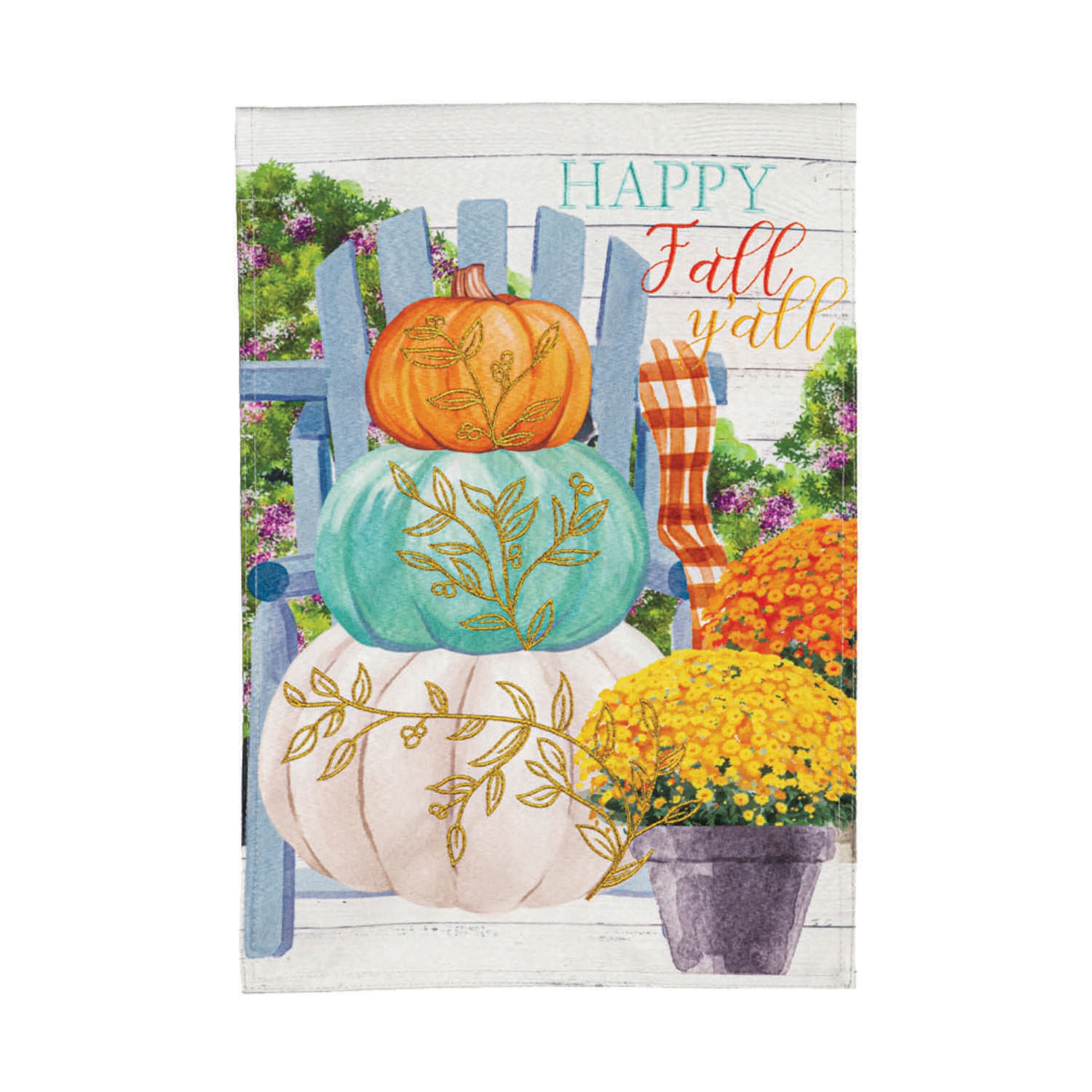 Happy Fall Stacked Pumpkins Garden Linen Flag