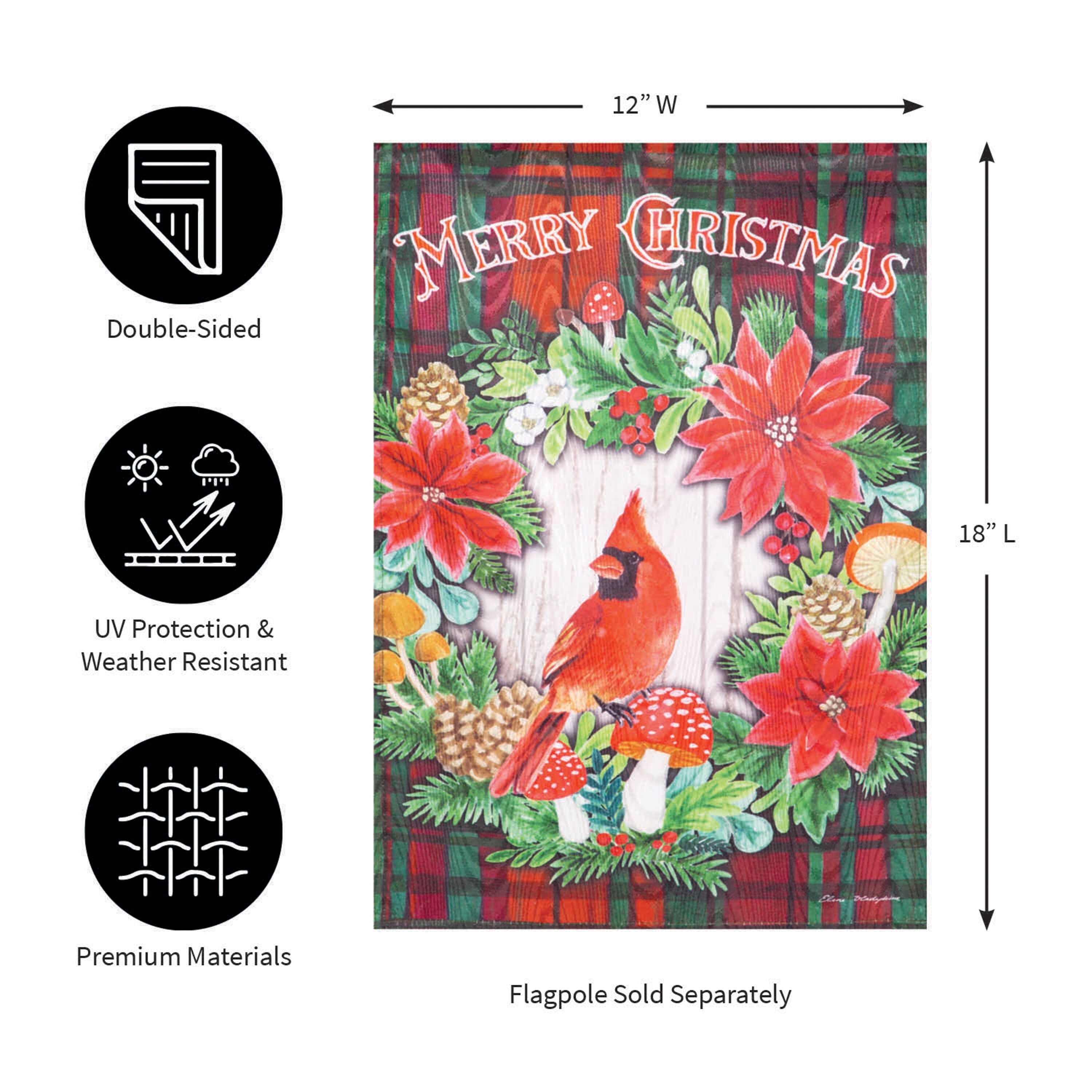 Merry Christmas Cardinal Moire Garden Flag