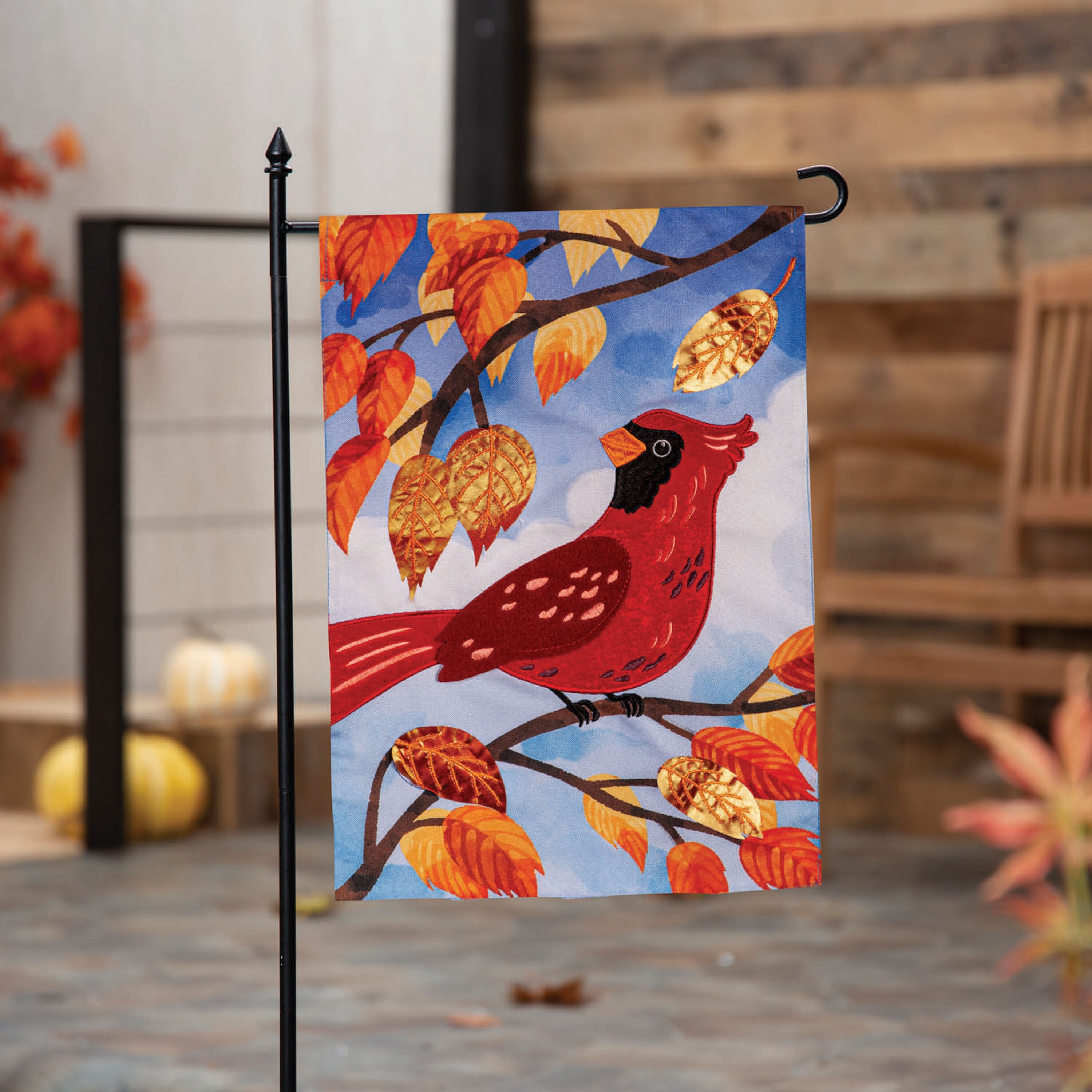 Cardinal in Fall Tree Applique Garden Flag