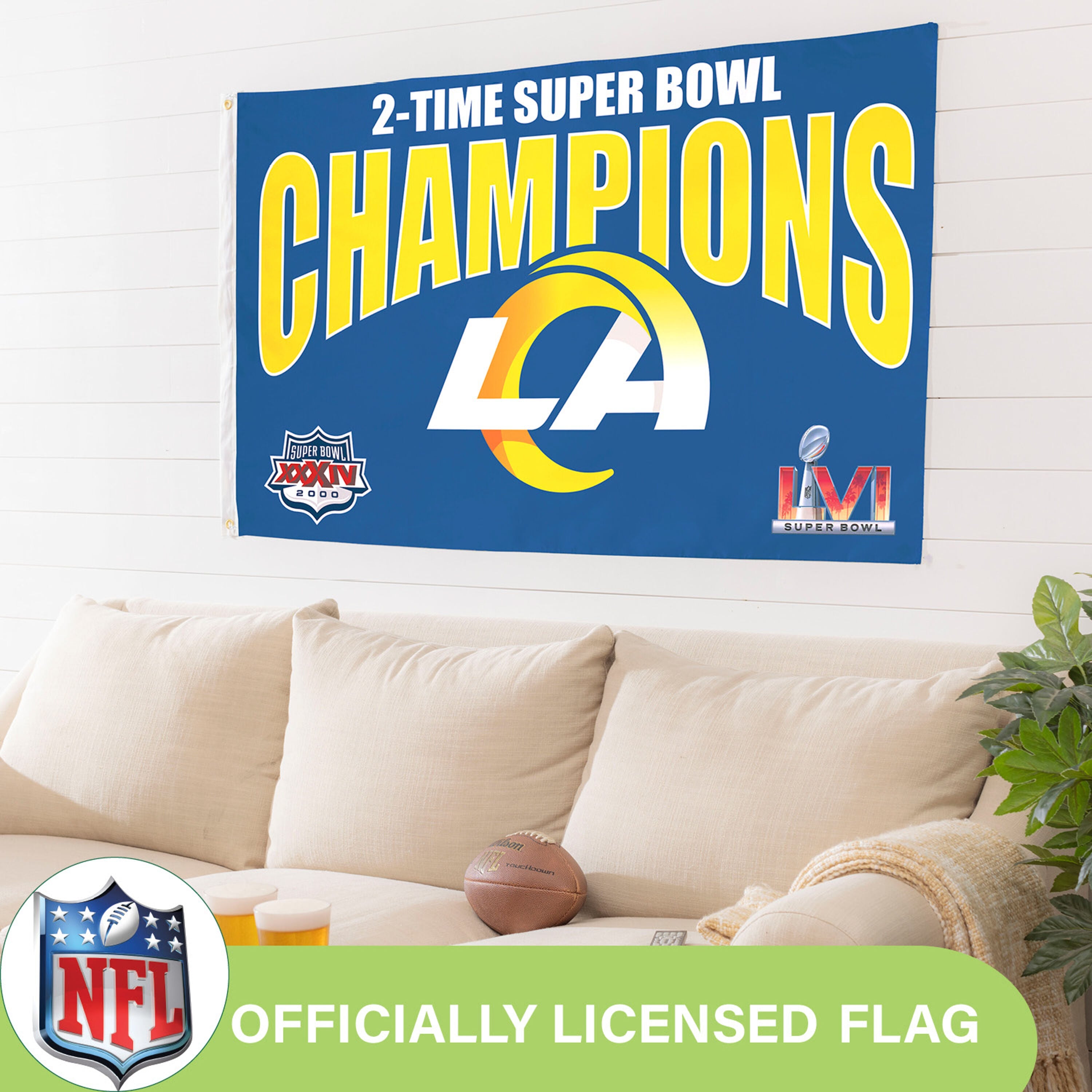 LA Rams, Super Bowl 2X Superbowl Champions, Football, 3x5 Flag
